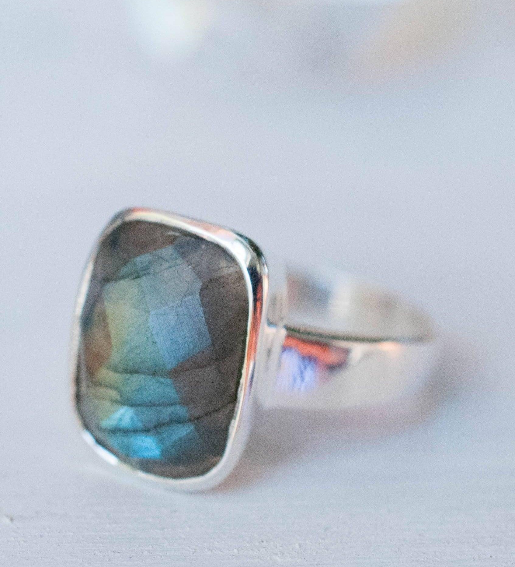 Rectangle Rainbow Labradorite Ring ~ Sterling Silver 925 ~MR012 - Maresia Jewelry