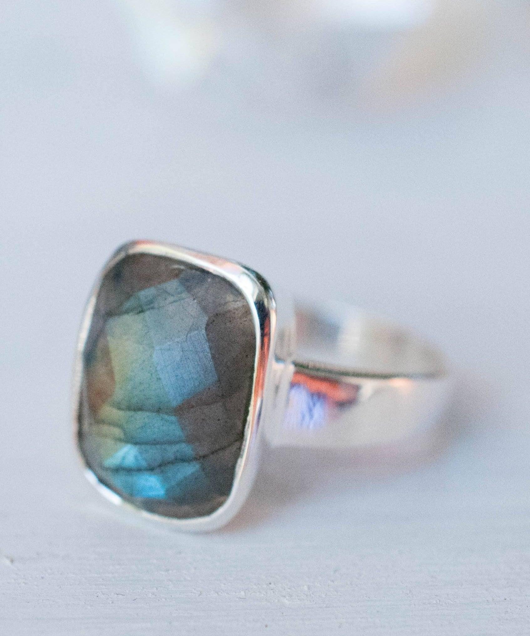 Rectangle Rainbow Labradorite Ring ~ Sterling Silver 925 ~MR012 - Maresia Jewelry
