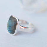 Rectangle Rainbow Labradorite Ring ~ Sterling Silver 925 ~MR012 - Maresia Jewelry