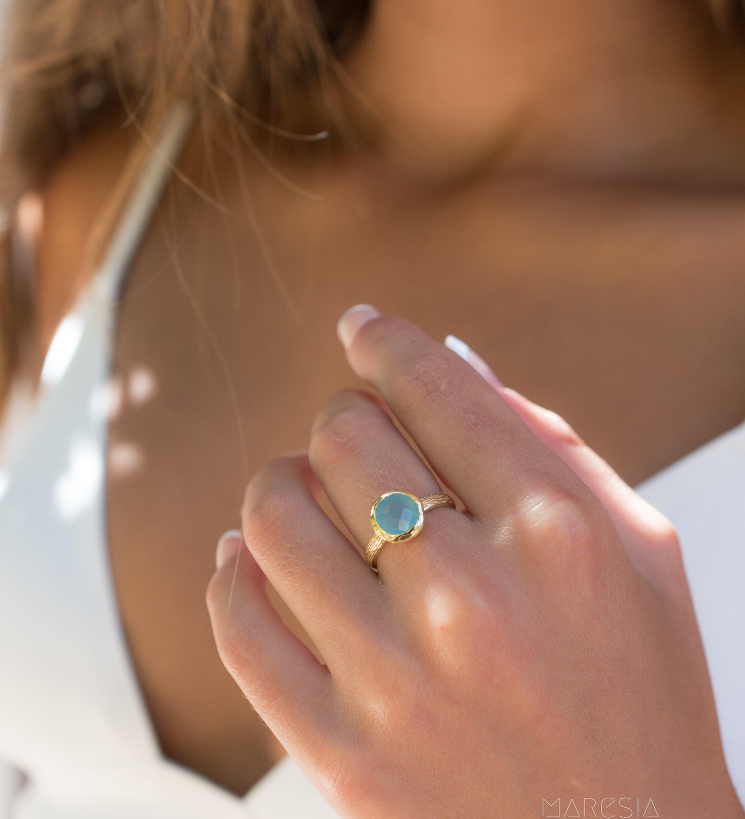 Aqua Chalcedony Gold Ring ~ 18k Gold Plated ~ - Maresia Jewelry