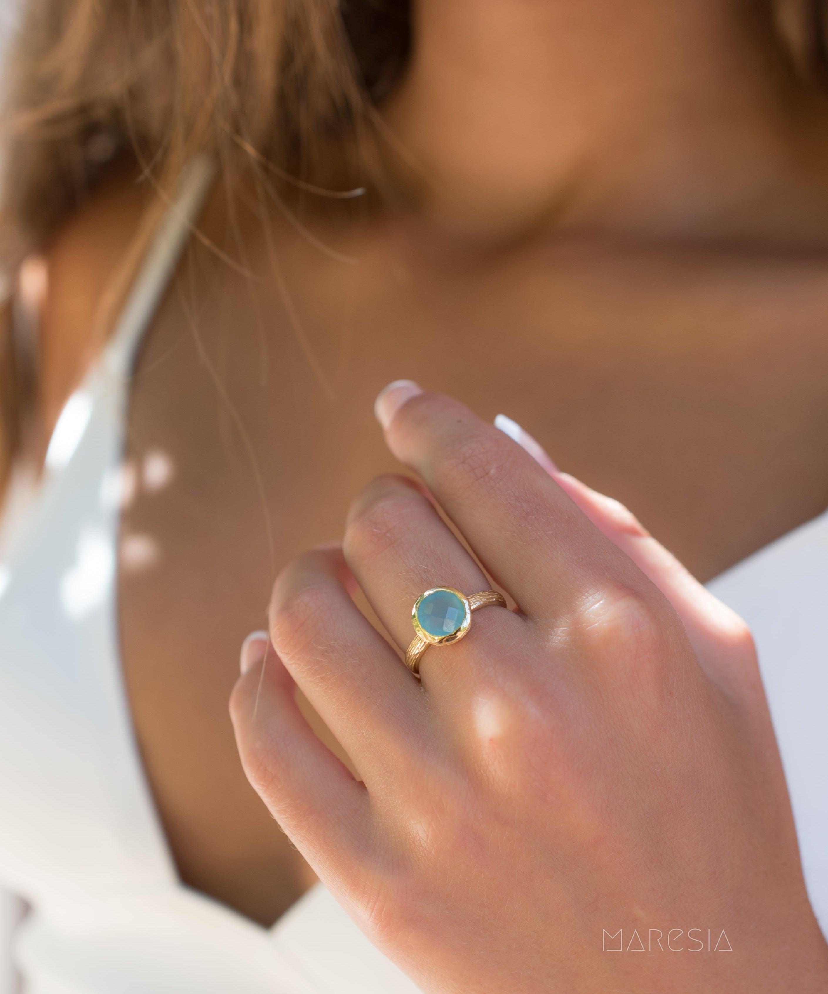 Aqua Chalcedony Gold Ring ~ 18k Gold Plated ~ - Maresia Jewelry