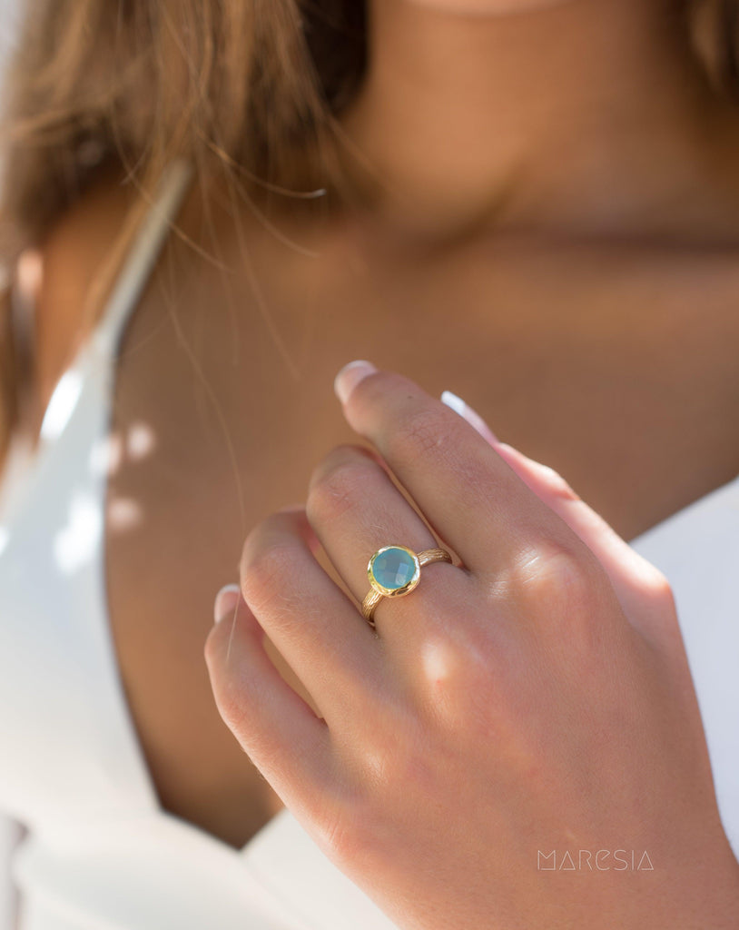 Aqua Chalcedony Gold Ring ~ 18k Gold Plated ~ - Maresia Jewelry