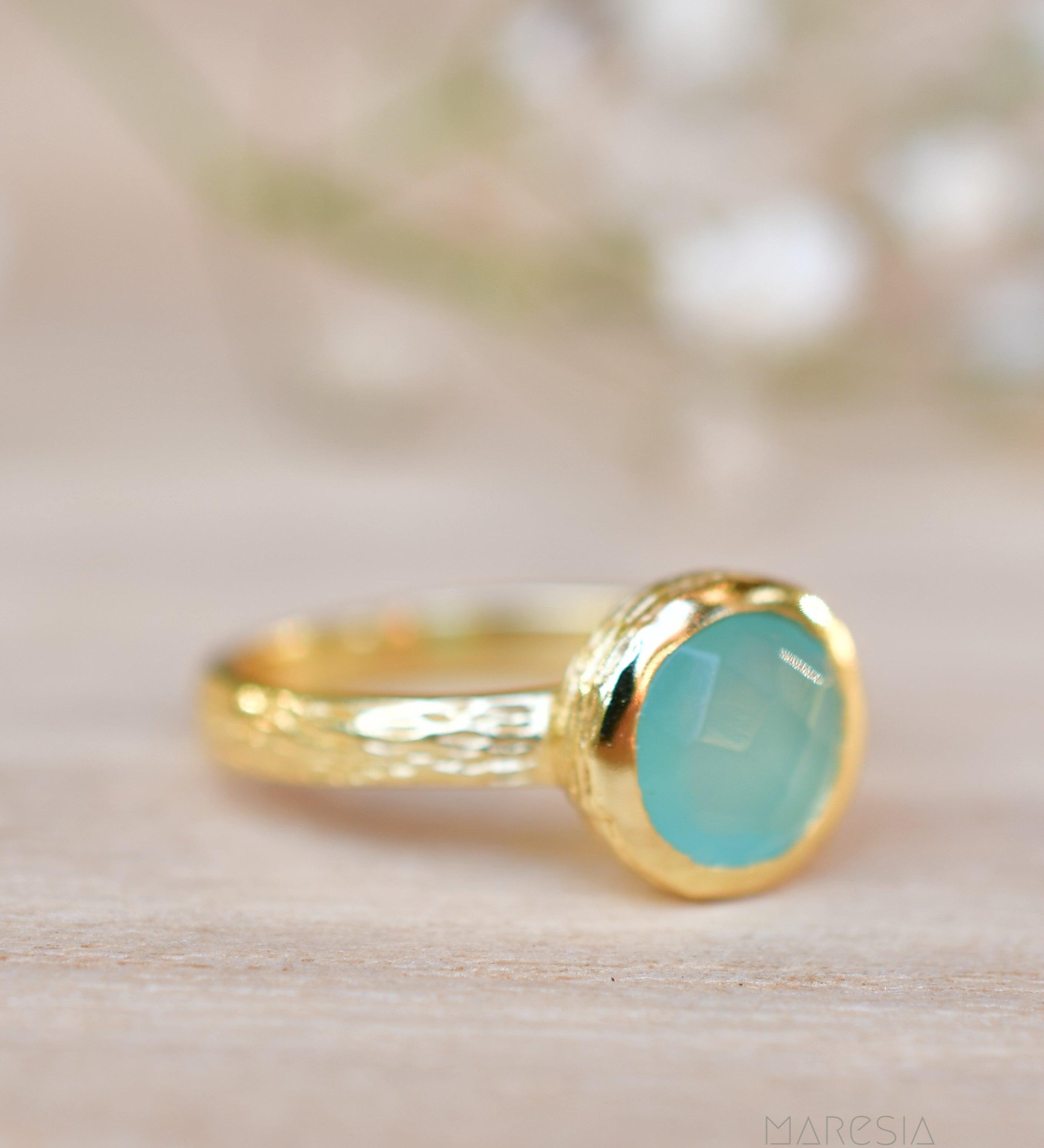 Renata Aqua Chalcedony Gold Ring ~ 18k Gold Plated ~ SMR117 - Maresia Jewelry