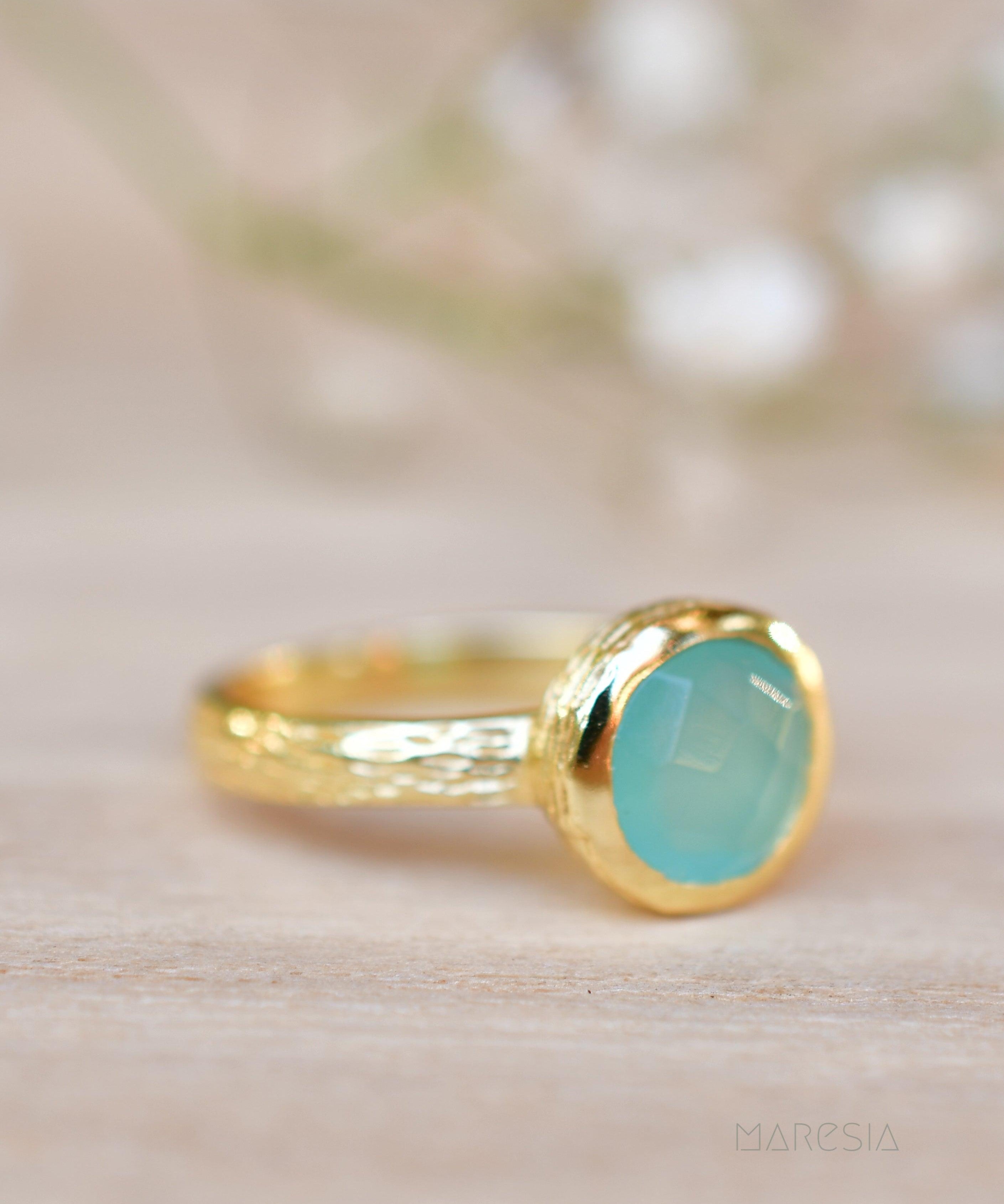 Renata Aqua Chalcedony Gold Ring ~ 18k Gold Plated ~ SMR117 - Maresia Jewelry