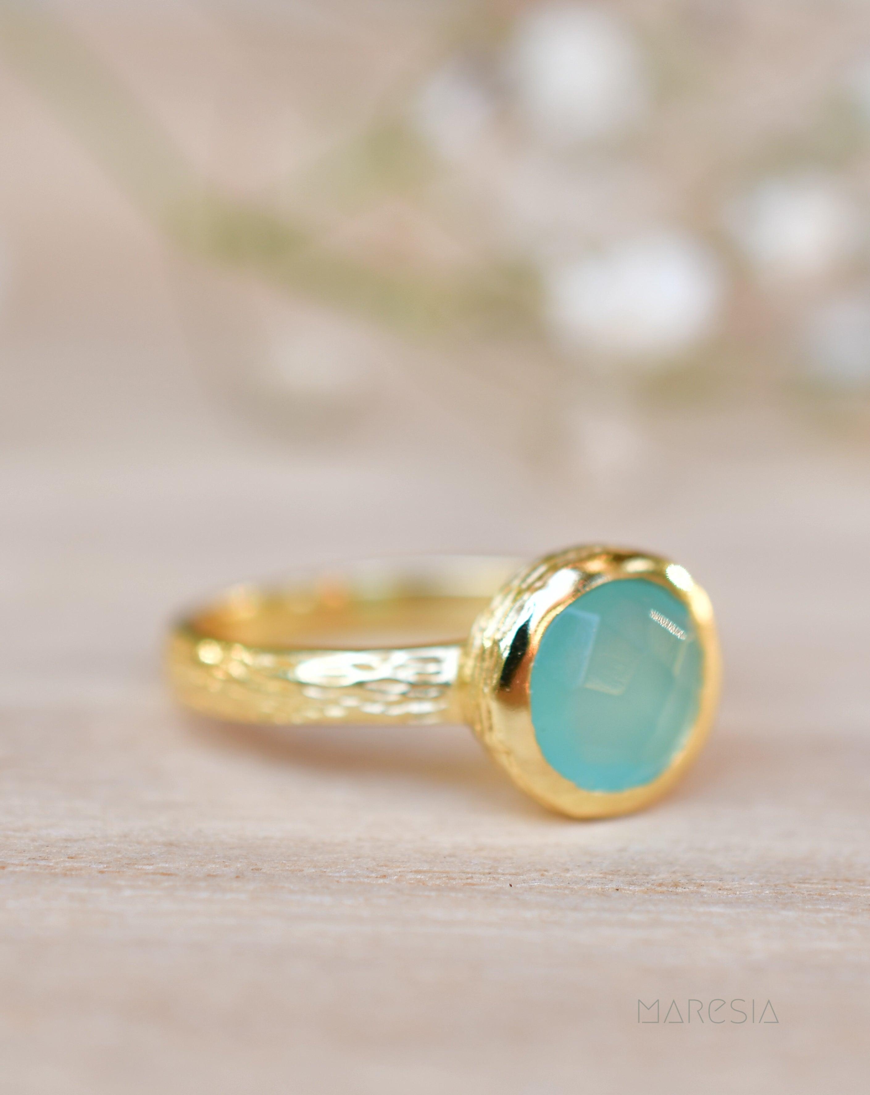 Renata Aqua Chalcedony Gold Ring ~ 18k Gold Plated ~ SMR117 - Maresia Jewelry