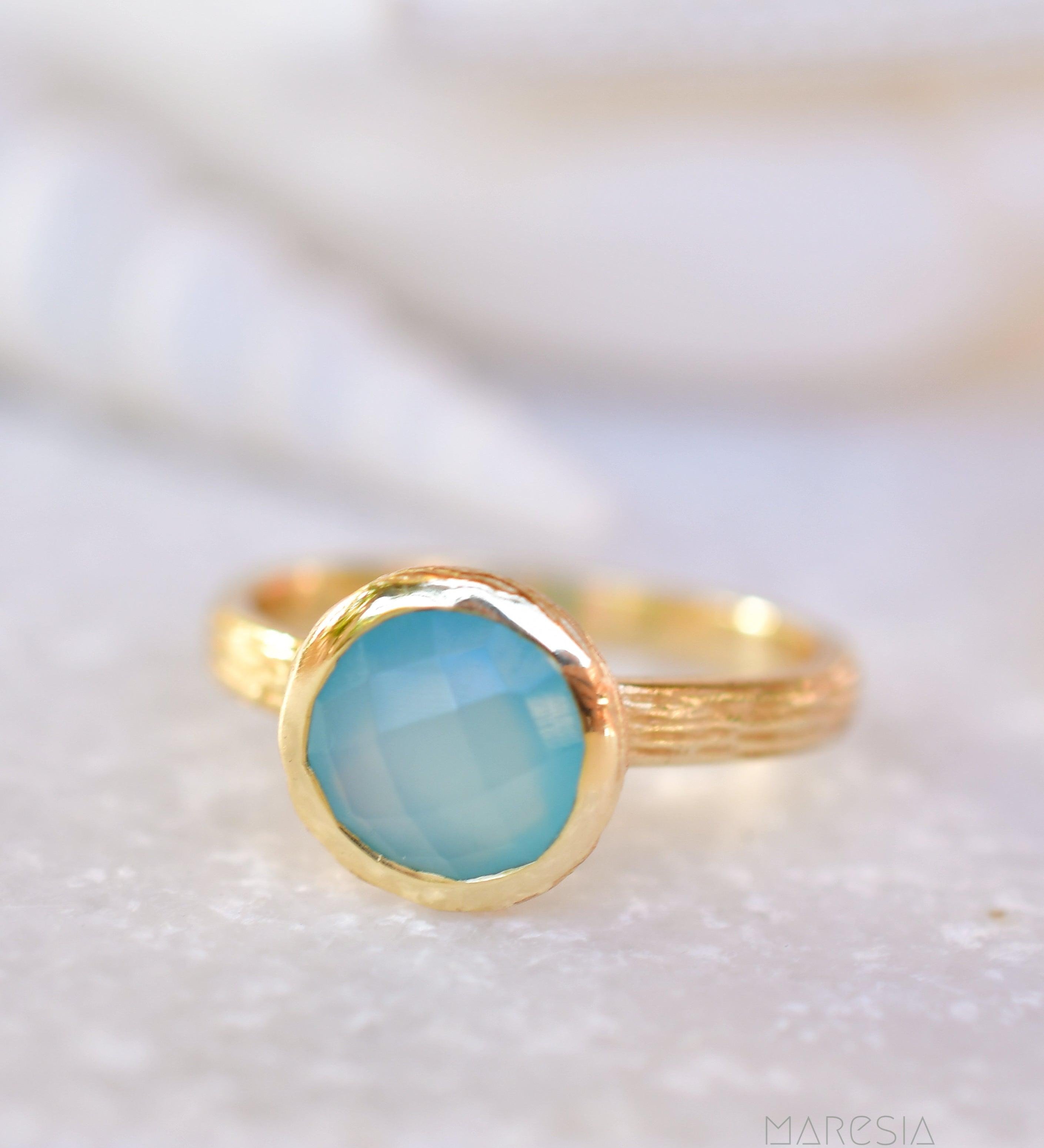 Renata Blue Chalcedony Gold Ring ~ 18k Gold Plated ~ SMR119 - Maresia Jewelry
