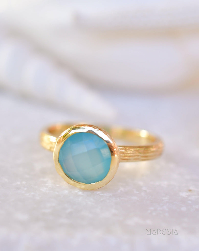 Renata Blue Chalcedony Gold Ring ~ 18k Gold Plated ~ SMR119 - Maresia Jewelry
