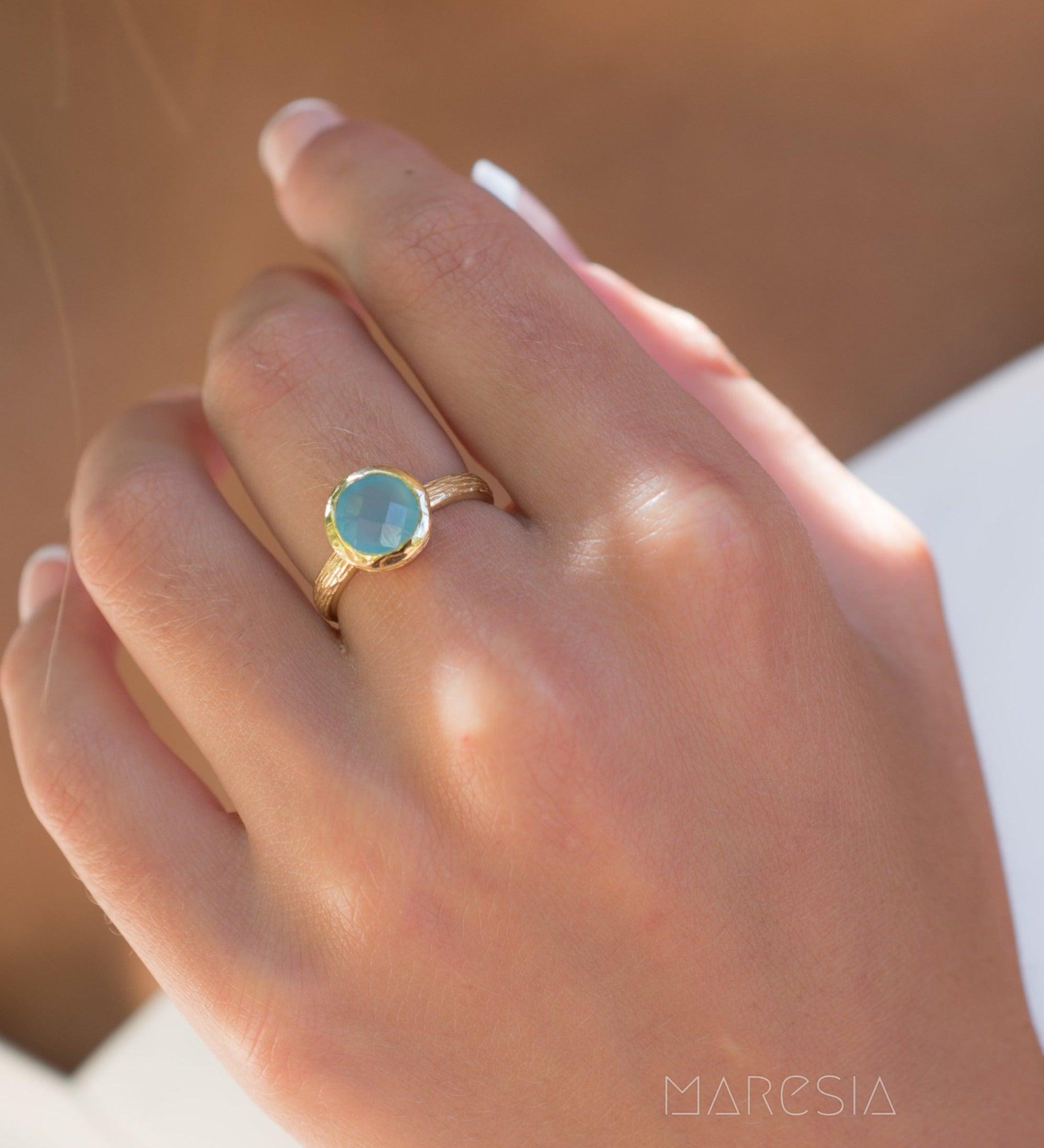 Blue Chalcedony Gold Ring ~ 18k Gold Plated ~ - Maresia Jewelry