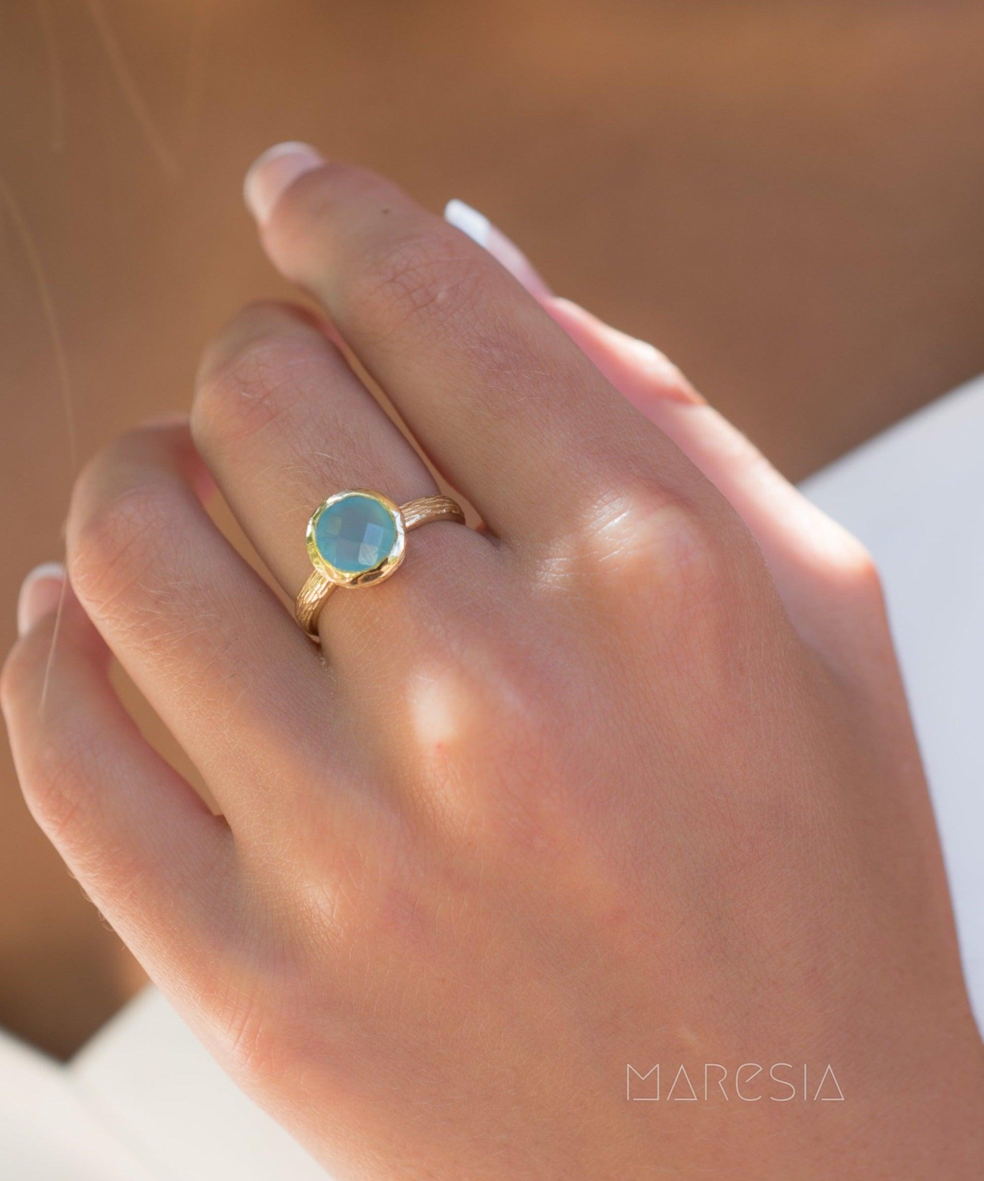 Blue Chalcedony Gold Ring ~ 18k Gold Plated ~ - Maresia Jewelry