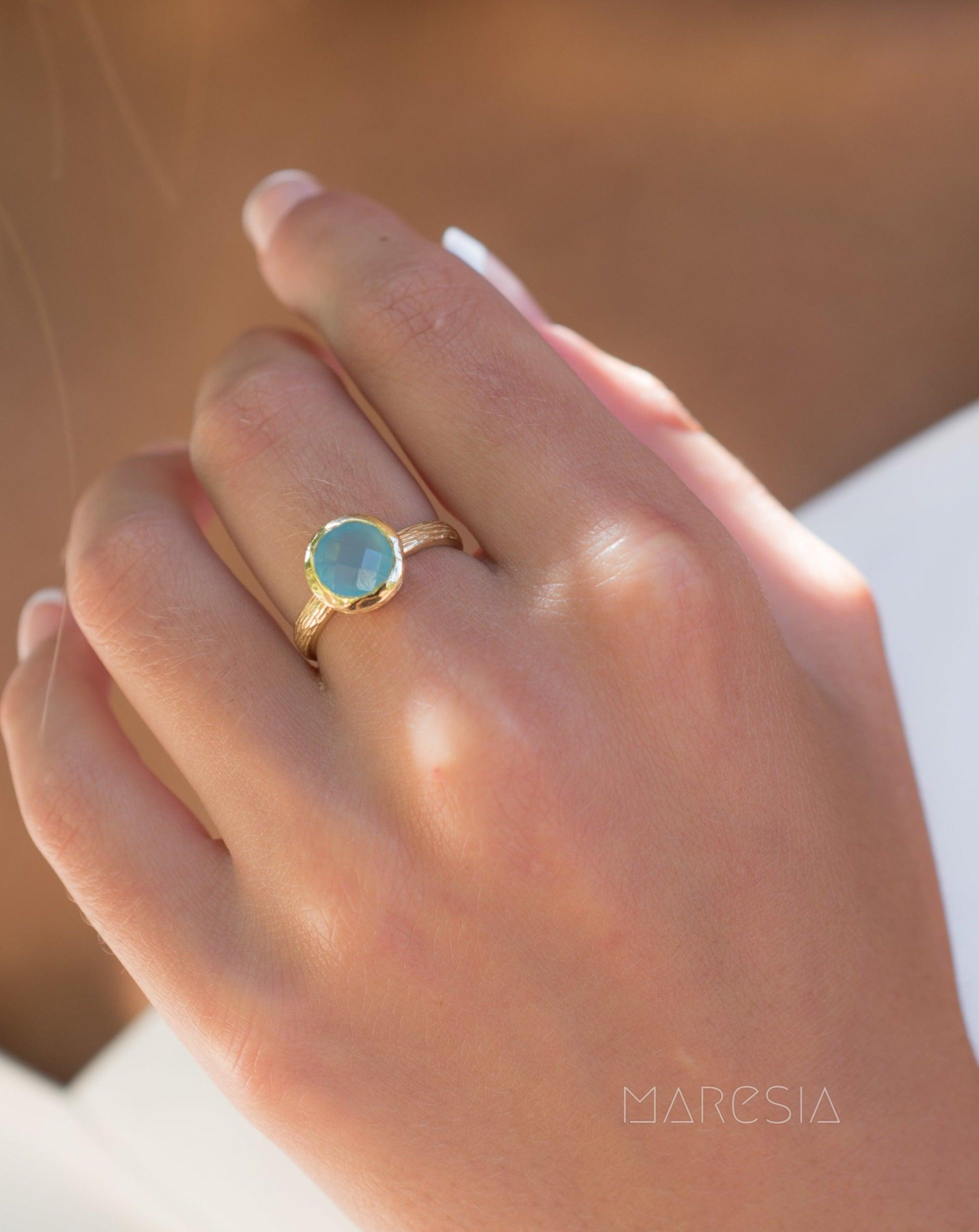 Blue Chalcedony Gold Ring ~ 18k Gold Plated ~ - Maresia Jewelry