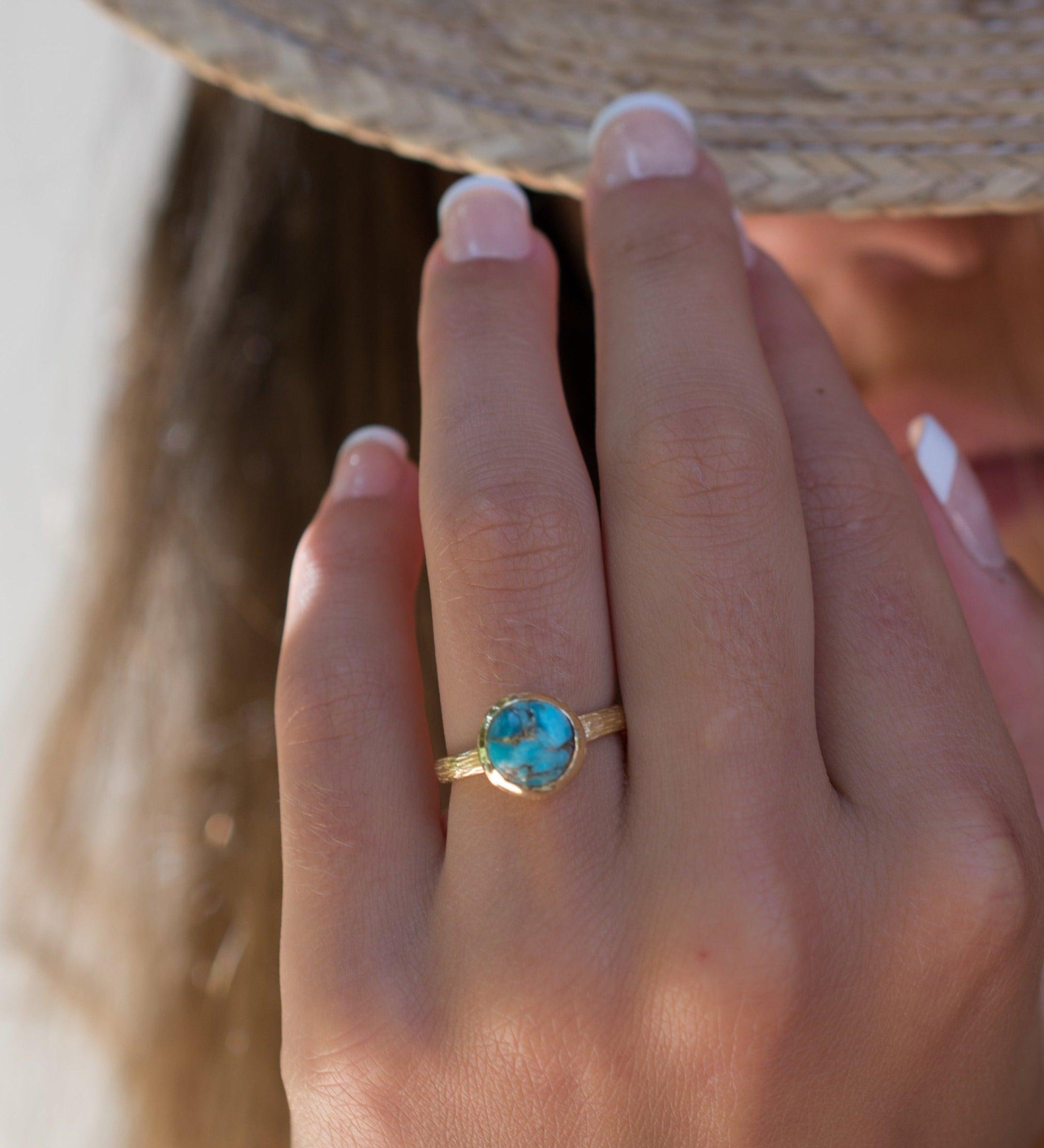 Copper Turquoise Gold Ring ~ 18k Gold Plated ~ - Maresia Jewelry