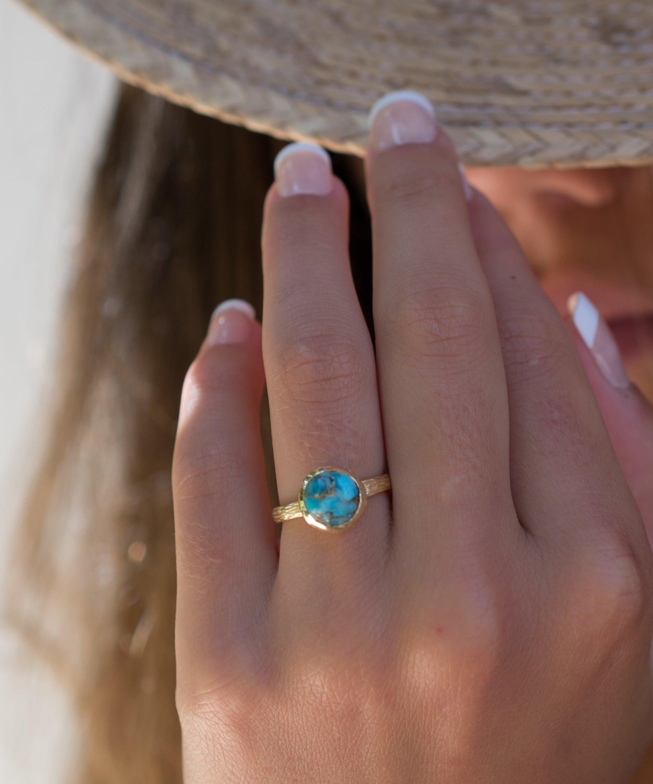 Copper Turquoise Gold Ring ~ 18k Gold Plated ~ - Maresia Jewelry