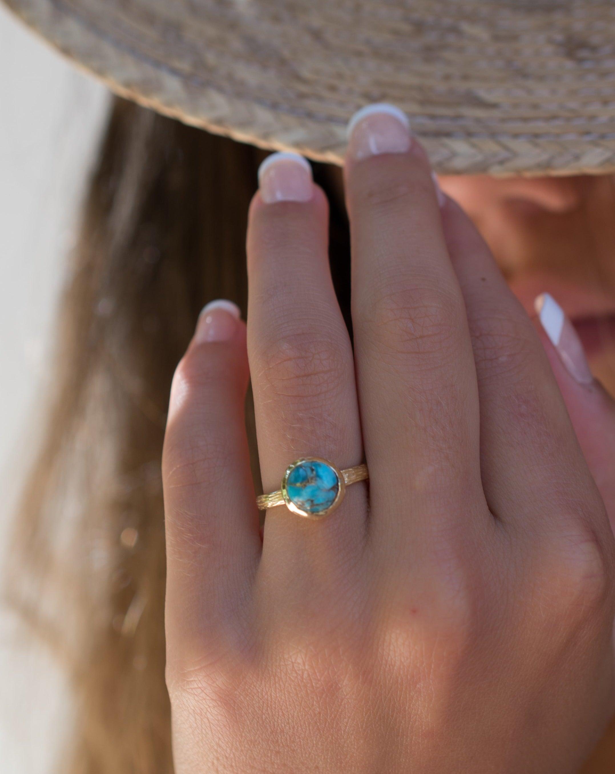 Copper Turquoise Gold Ring ~ 18k Gold Plated ~ - Maresia Jewelry