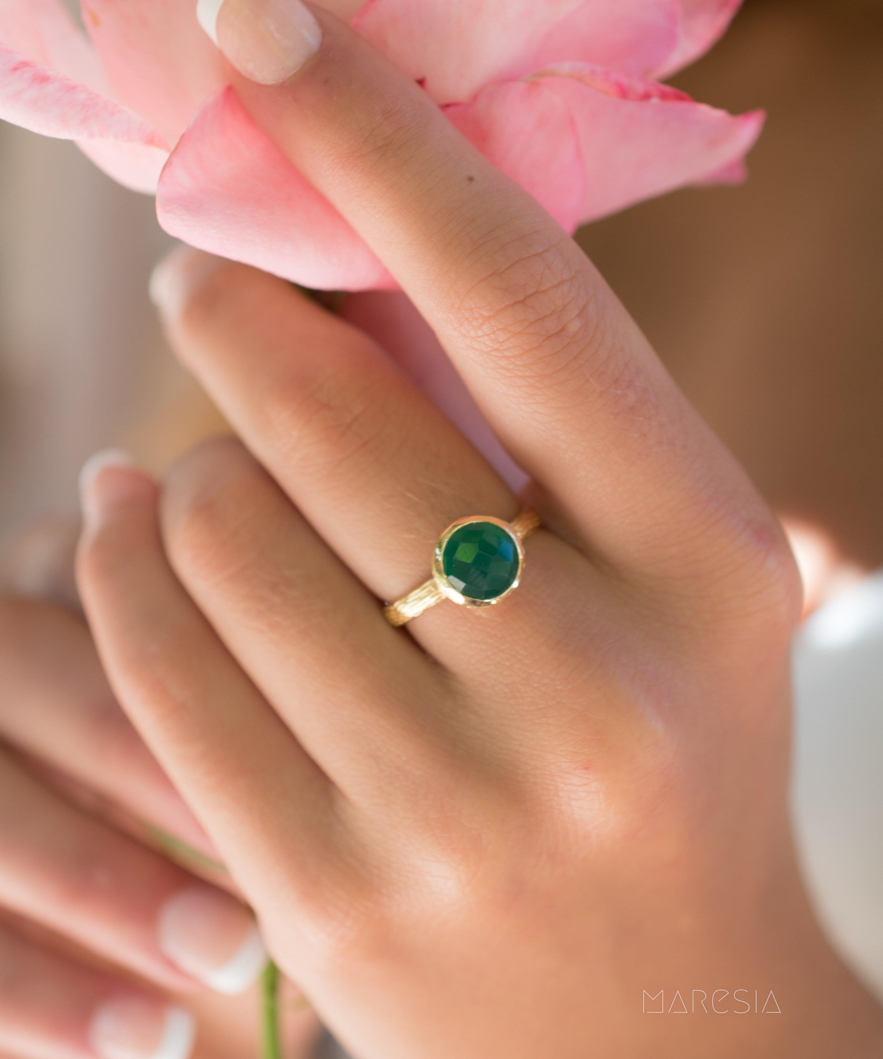 Green Onyx Gold Ring ~ 18k Gold Plated ~ - Maresia Jewelry
