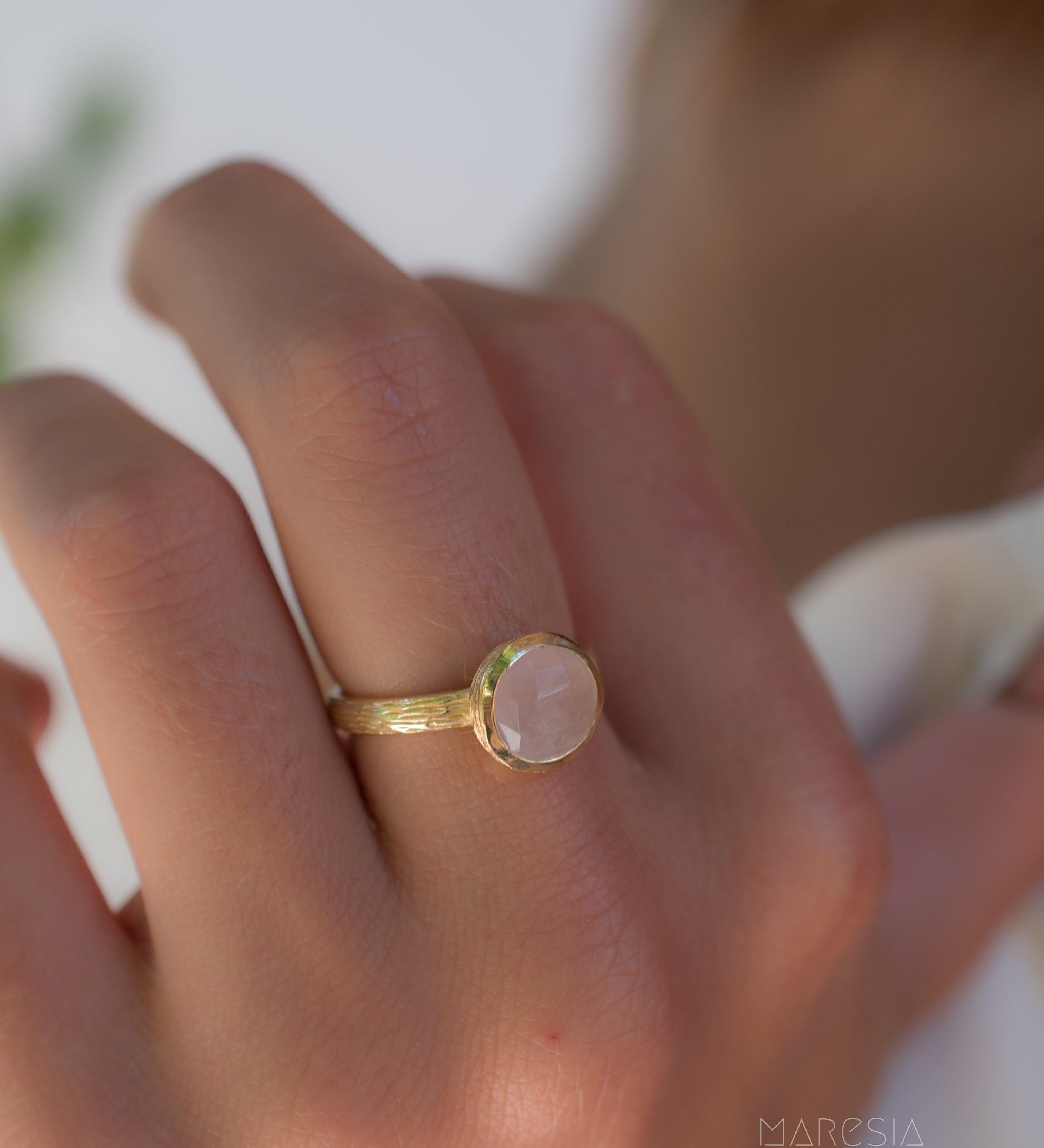 Rose Quartz Gold Ring ~ 18k Gold Plated ~ - Maresia Jewelry