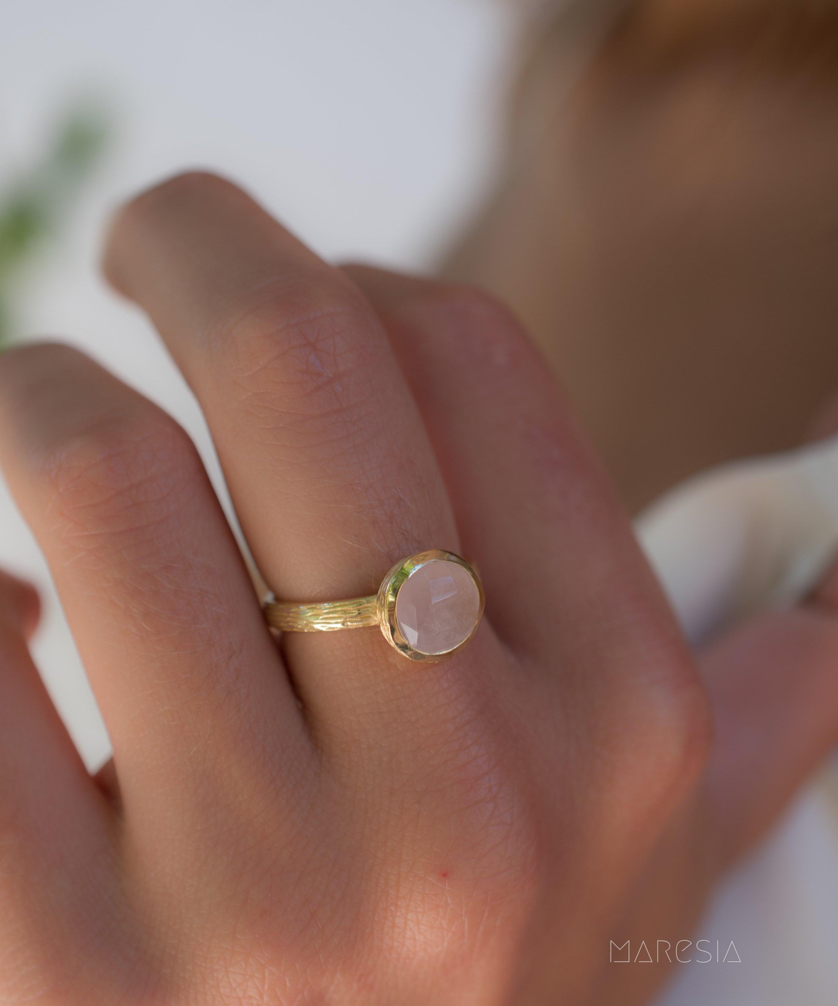 Rose Quartz Gold Ring ~ 18k Gold Plated ~ - Maresia Jewelry