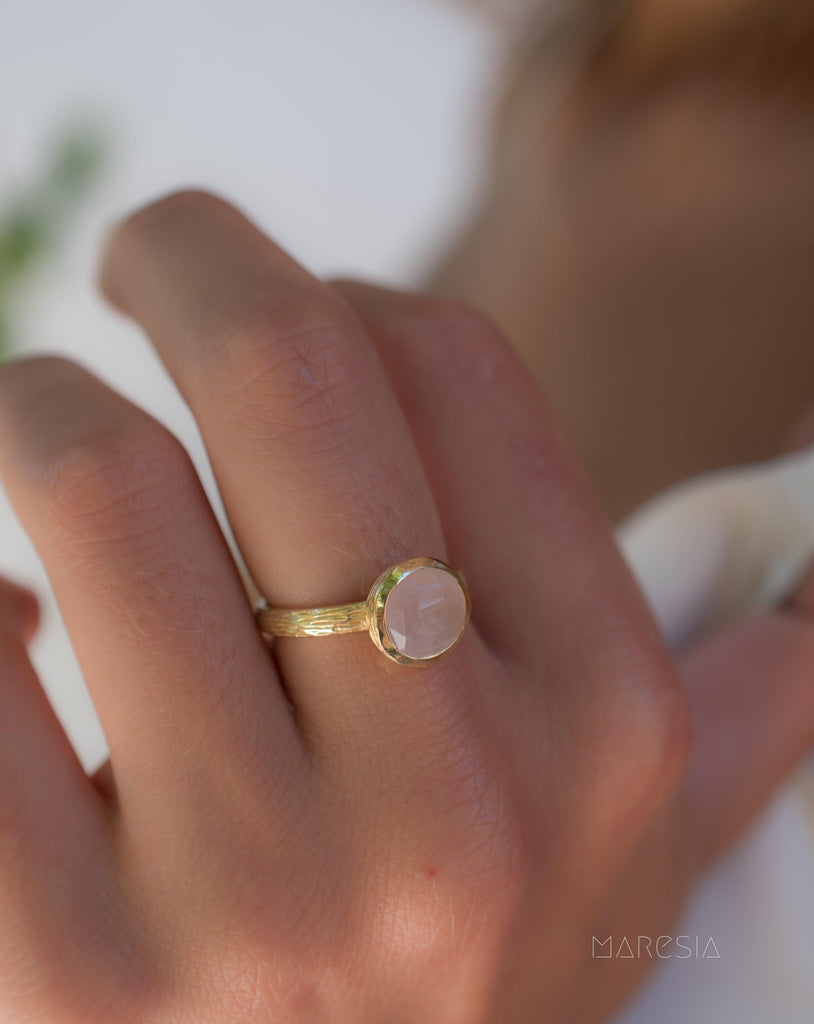 Rose Quartz Gold Ring ~ 18k Gold Plated ~ - Maresia Jewelry