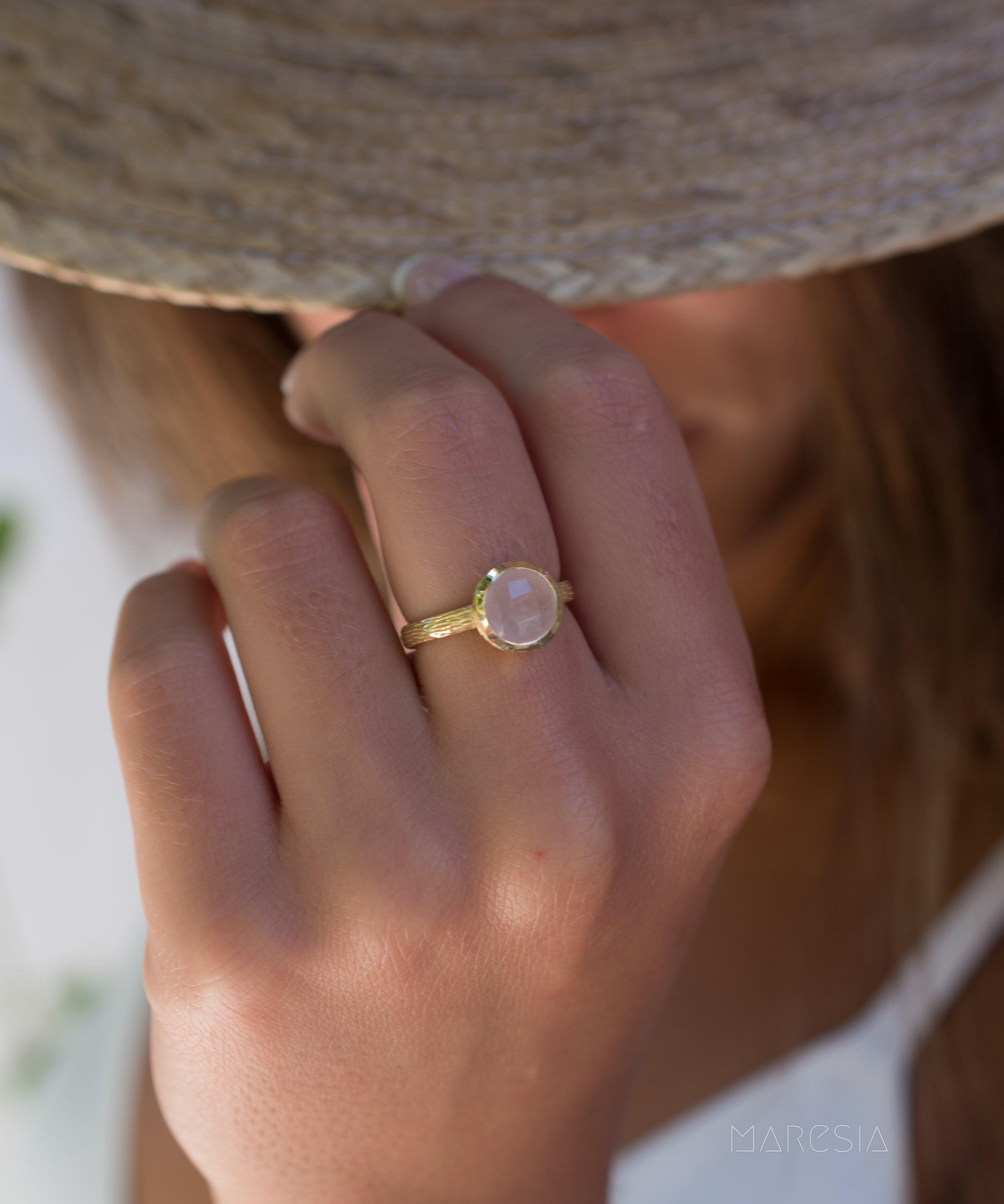 Rose Quartz Gold Ring ~ 18k Gold Plated ~ - Maresia Jewelry