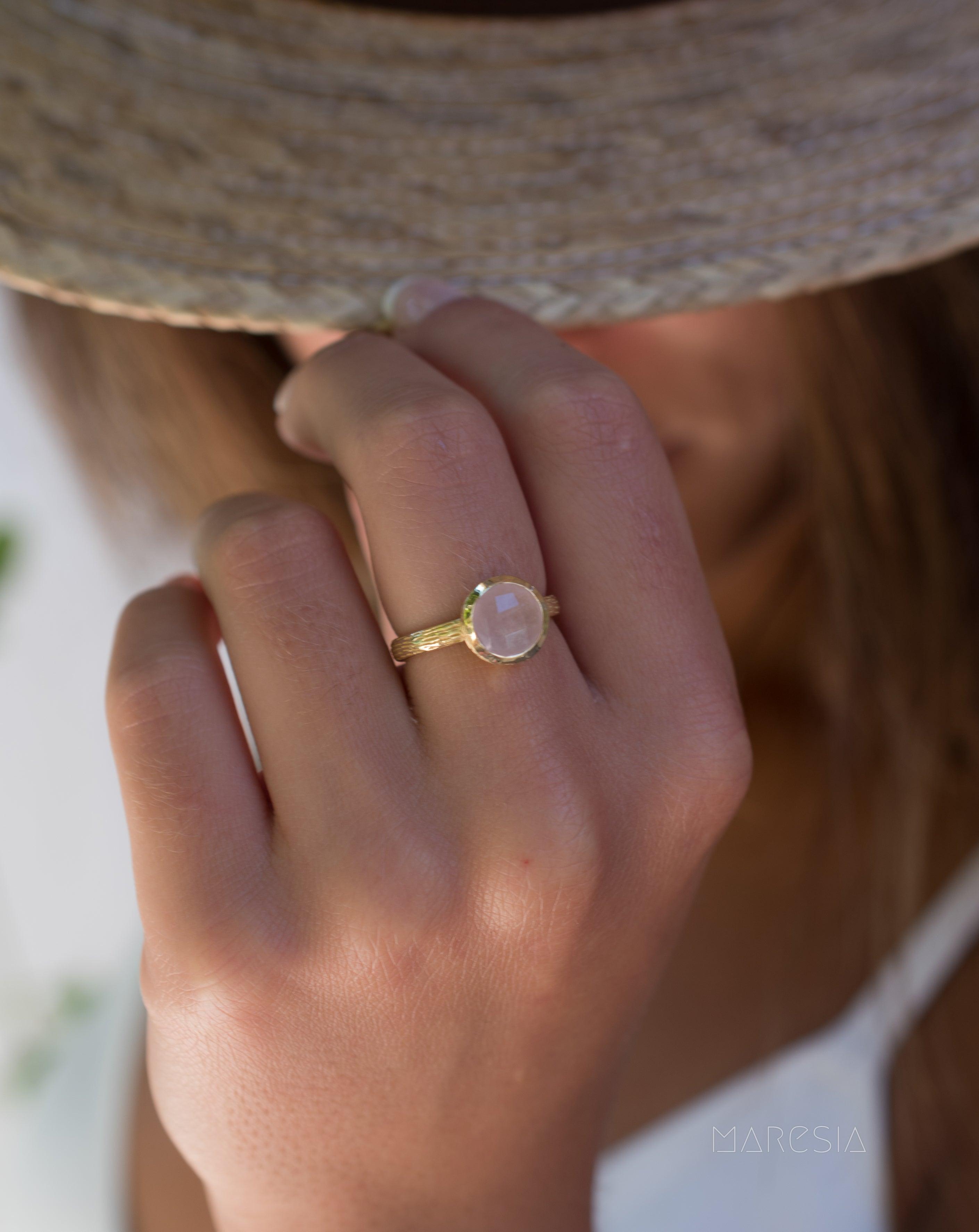 Rose Quartz Gold Ring ~ 18k Gold Plated ~ - Maresia Jewelry