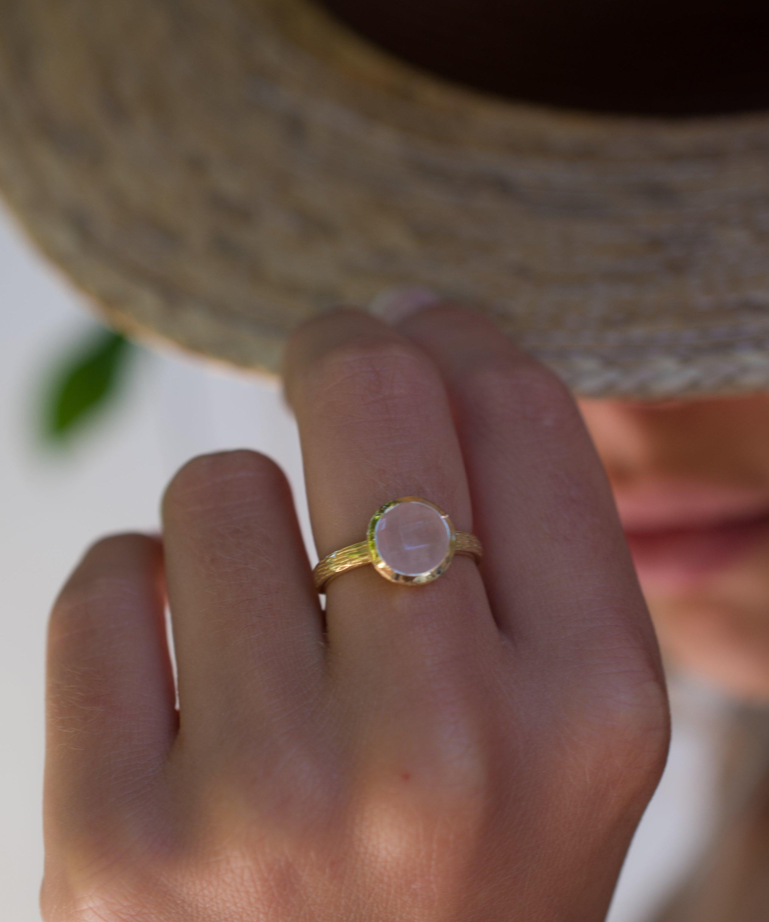 Rose Quartz Gold Ring ~ 18k Gold Plated ~ - Maresia Jewelry