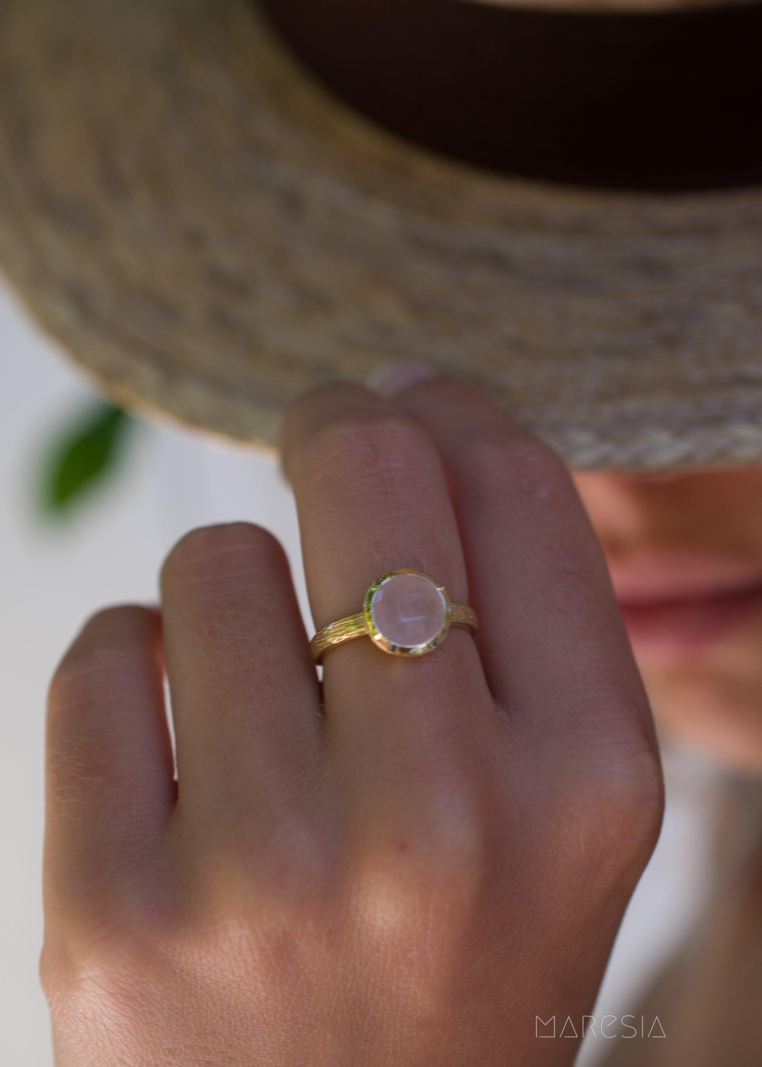 Rose Quartz Gold Ring ~ 18k Gold Plated ~ - Maresia Jewelry