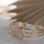 Rose quartz Adjustable Bracelet ~ Gold Plated 18k ~ Handmade ~Statement  Hippie ~Bohemian ~Jewelry ~Gift For Her ~Gemstone ~Body MB045