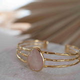 Rose quartz Adjustable Bracelet ~ Gold Plated 18k ~ Handmade ~Statement  Hippie ~Bohemian ~Jewelry ~Gift For Her ~Gemstone ~Body MB045
