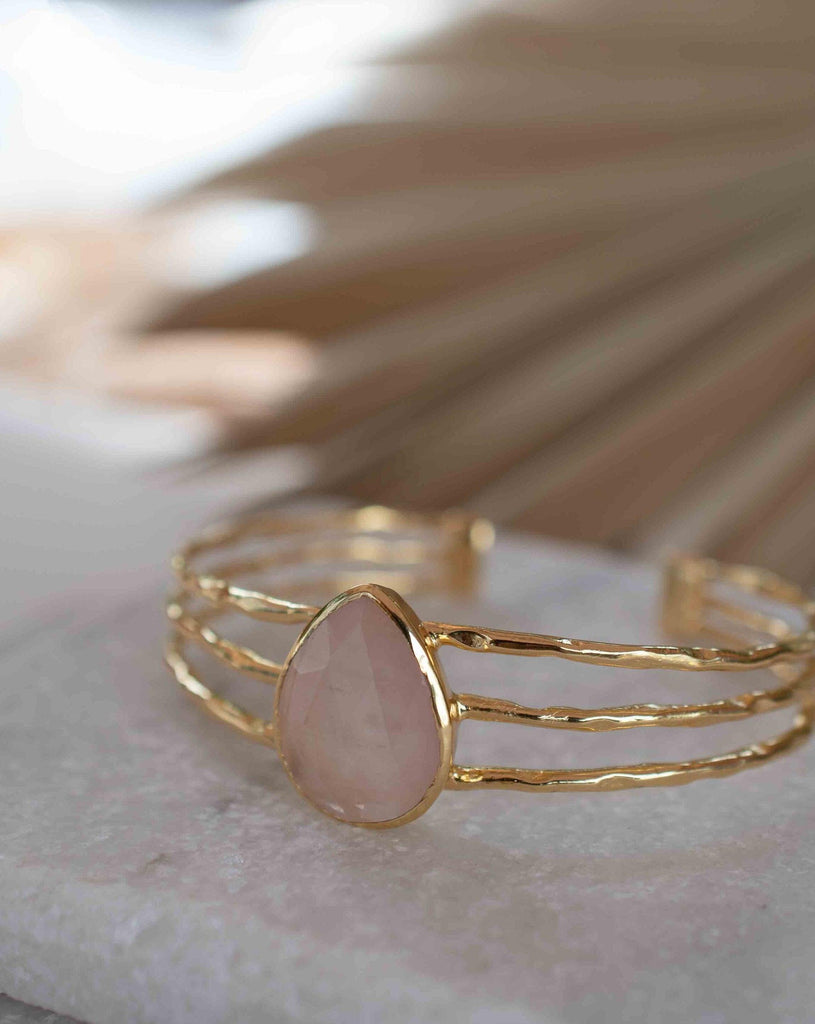 Rose quartz Adjustable Bracelet ~ Gold Plated 18k ~ Handmade ~Statement  Hippie ~Bohemian ~Jewelry ~Gift For Her ~Gemstone ~Body MB045