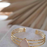Rose quartz Adjustable Bracelet ~ Gold Plated 18k ~ Handmade ~Statement  Hippie ~Bohemian ~Jewelry ~Gift For Her ~Gemstone ~Body MB045