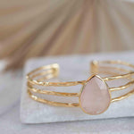Rose quartz Adjustable Bracelet ~ Gold Plated 18k ~ Handmade ~Statement  Hippie ~Bohemian ~Jewelry ~Gift For Her ~Gemstone ~Body MB045