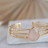 Rose quartz Adjustable Bracelet ~ Gold Plated 18k ~ Handmade ~Statement  Hippie ~Bohemian ~Jewelry ~Gift For Her ~Gemstone ~Body MB045