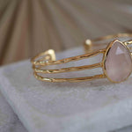 Rose quartz Adjustable Bracelet ~ Gold Plated 18k ~ Handmade ~Statement  Hippie ~Bohemian ~Jewelry ~Gift For Her ~Gemstone ~Body MB045