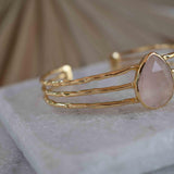 Rose quartz Adjustable Bracelet ~ Gold Plated 18k ~ Handmade ~Statement  Hippie ~Bohemian ~Jewelry ~Gift For Her ~Gemstone ~Body MB045