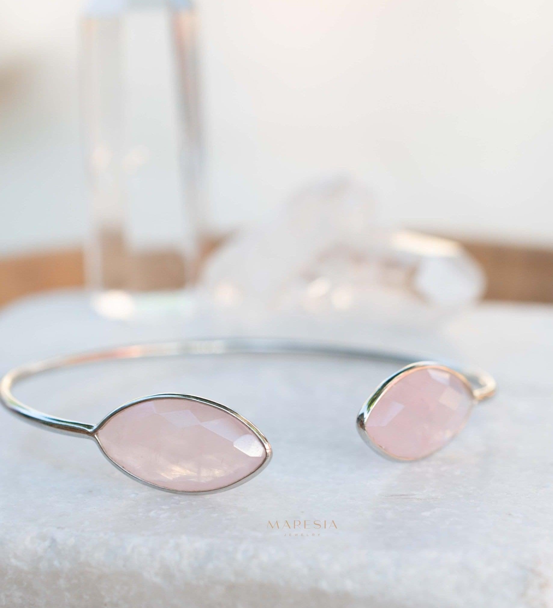 Rose quartz Adjustable Bracelet ~ Gold Plated 18k or Silver Plated ~ Handmade ~Statement~Bohemian ~Jewelry ~Gift For Her ~Gemstone MB040B