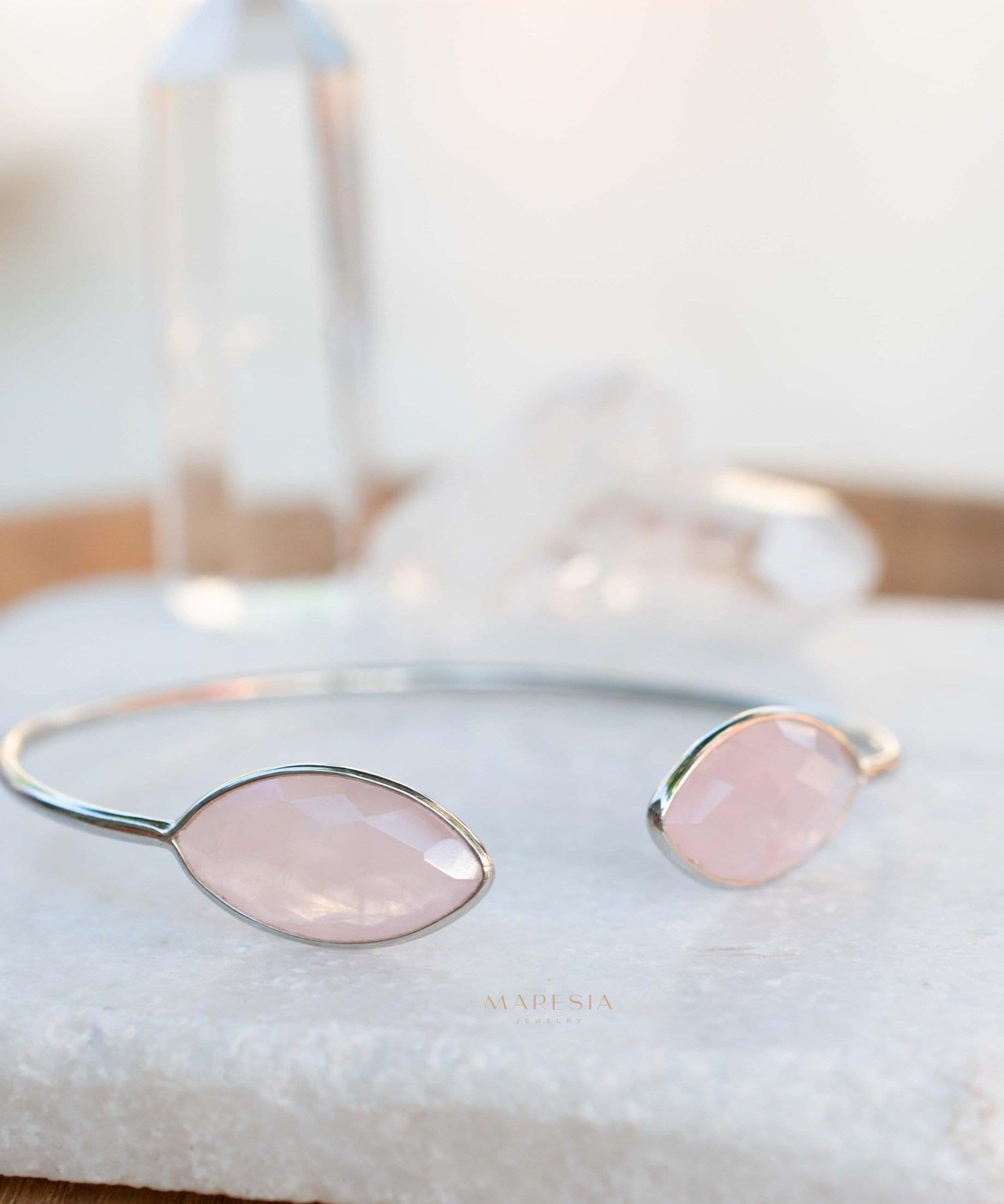 Rose quartz Adjustable Bracelet ~ Gold Plated 18k or Silver Plated ~ Handmade ~Statement~Bohemian ~Jewelry ~Gift For Her ~Gemstone MB040B