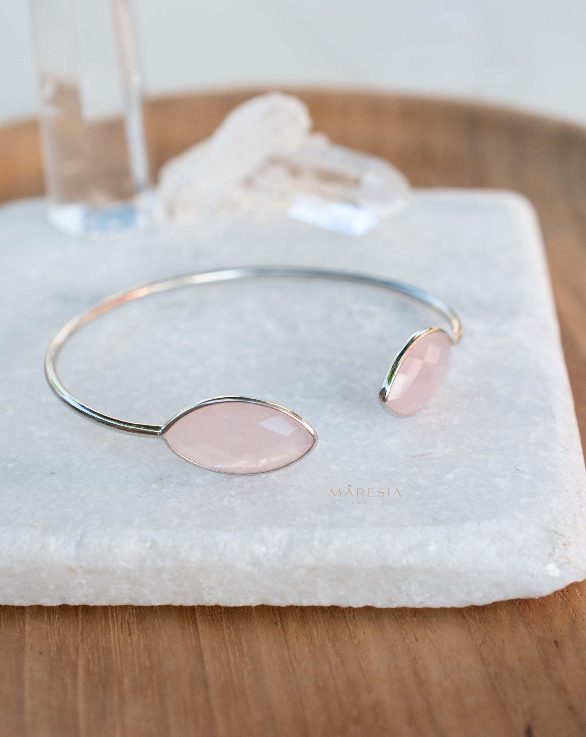 Rose quartz Adjustable Bracelet ~ Gold Plated 18k or Silver Plated ~ Handmade ~Statement~Bohemian ~Jewelry ~Gift For Her ~Gemstone MB040B