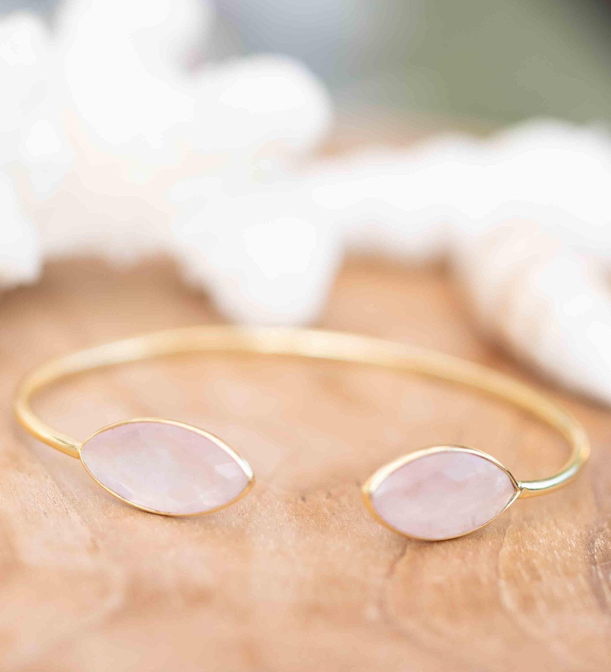 Rose quartz Adjustable Bracelet ~ Gold Plated 18k or Silver Plated ~ Handmade ~Statement~Bohemian ~Jewelry ~Gift For Her ~Gemstone MB040B