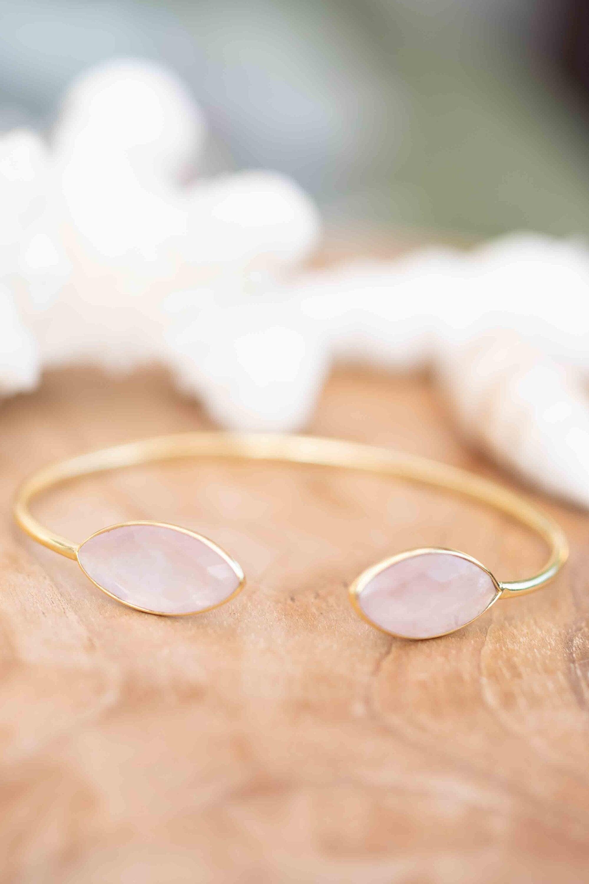 Rose quartz Adjustable Bracelet ~ Gold Plated 18k or Silver Plated ~ Handmade ~Statement~Bohemian ~Jewelry ~Gift For Her ~Gemstone MB040B