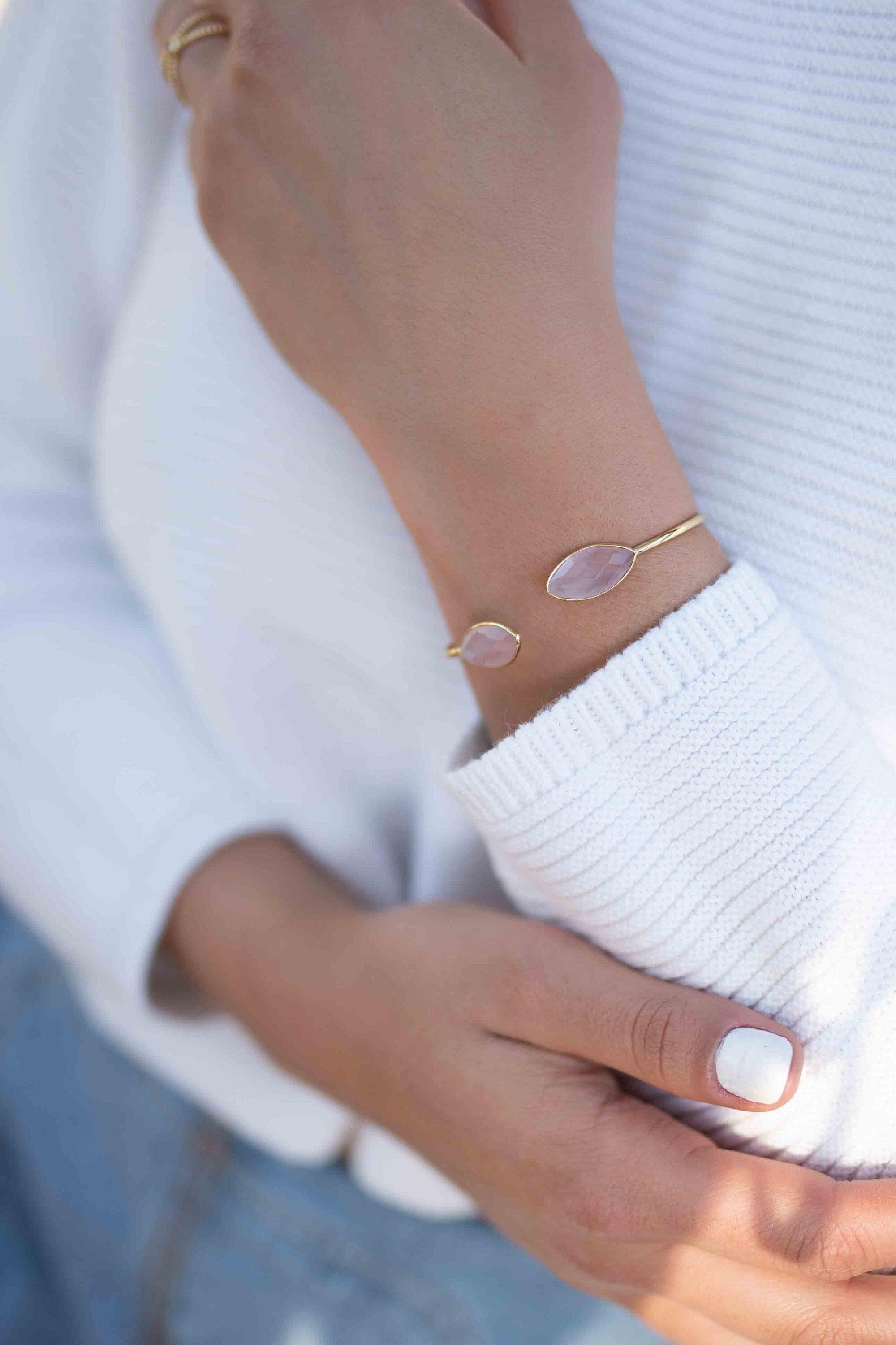 Rose quartz Adjustable Bracelet ~ Gold Plated 18k or Silver Plated ~ Handmade ~Statement~Bohemian ~Jewelry ~Gift For Her ~Gemstone MB040B