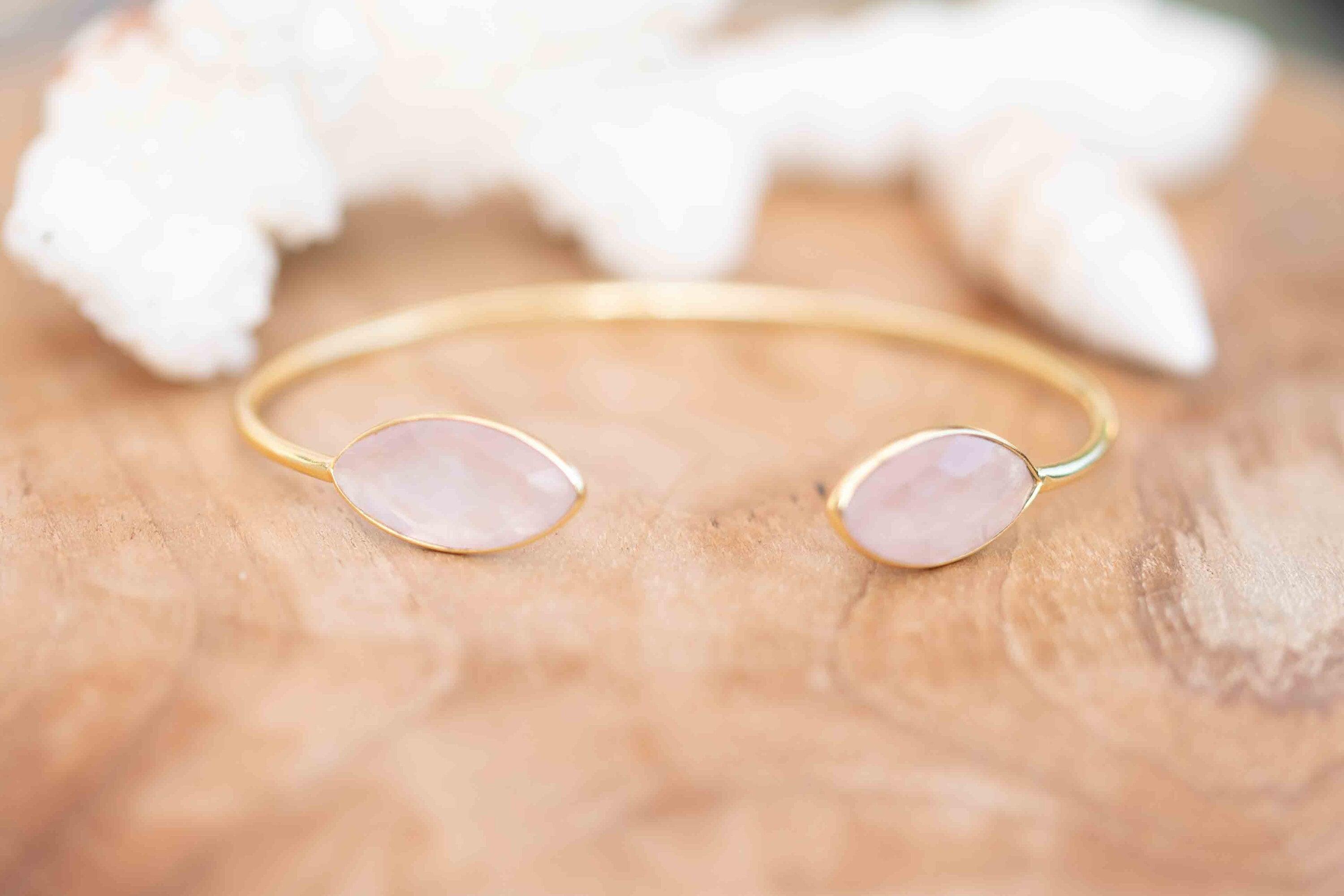Rose quartz Adjustable Bracelet ~ Gold Plated 18k or Silver Plated ~ Handmade ~Statement~Bohemian ~Jewelry ~Gift For Her ~Gemstone MB040B