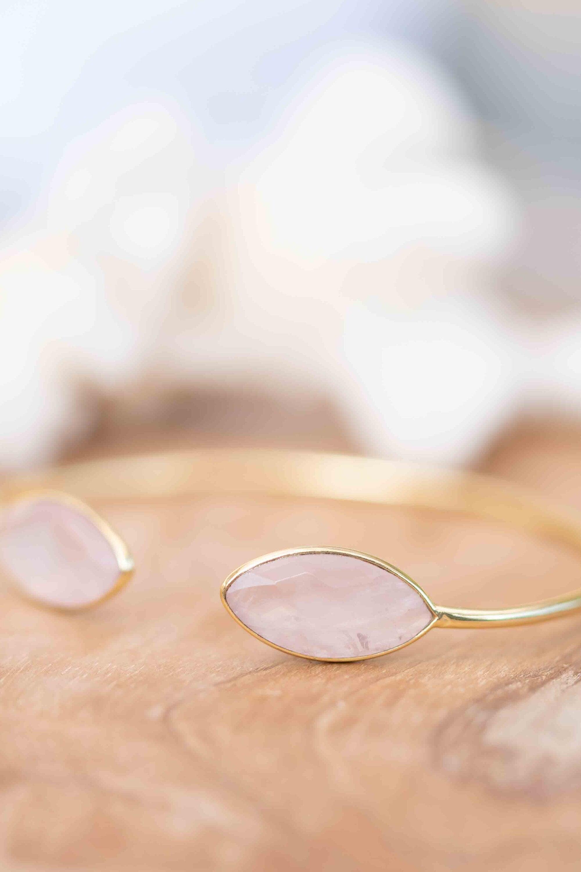 Rose quartz Adjustable Bracelet ~ Gold Plated 18k or Silver Plated ~ Handmade ~Statement~Bohemian ~Jewelry ~Gift For Her ~Gemstone MB040B