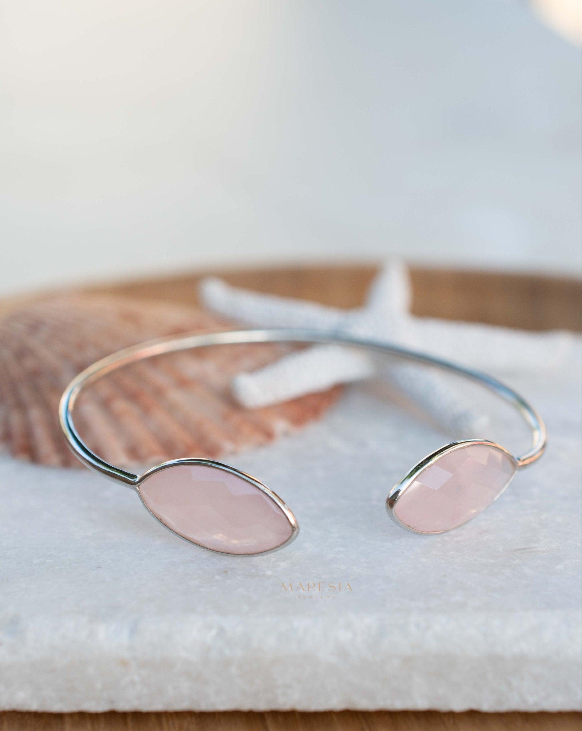 Rose quartz Adjustable Bracelet ~ Gold Plated 18k or Silver Plated ~ Handmade ~Statement~Bohemian ~Jewelry ~Gift For Her ~Gemstone MB040B