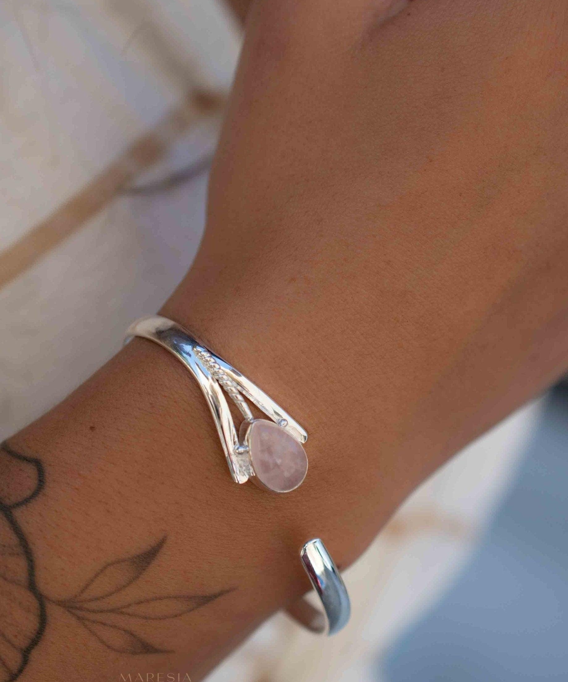 Rose Quartz Adjustable Bracelet ~ Sterling Silver 925 ~ Handmade ~ Statement ~Jewelry~ Minimalist ~ Genuine Stone ~ MB062