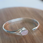 Rose Quartz Adjustable Bracelet ~ Sterling Silver 925 ~ Handmade ~ Statement ~Jewelry~ Minimalist ~ Genuine Stone ~ MB062