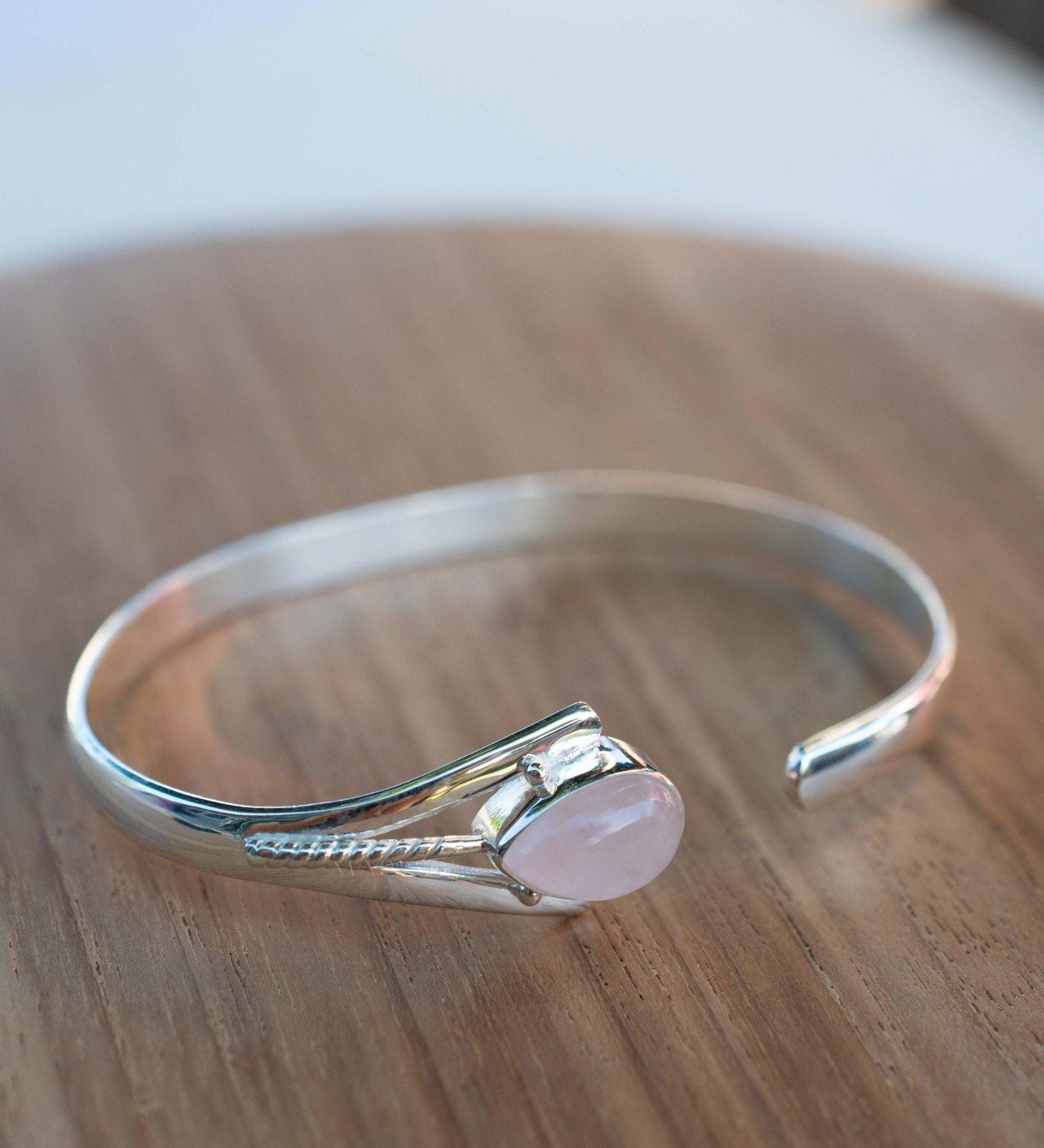 Rose Quartz Adjustable Bracelet ~ Sterling Silver 925 ~ Handmade ~ Statement ~Jewelry~ Minimalist ~ Genuine Stone ~ MB062