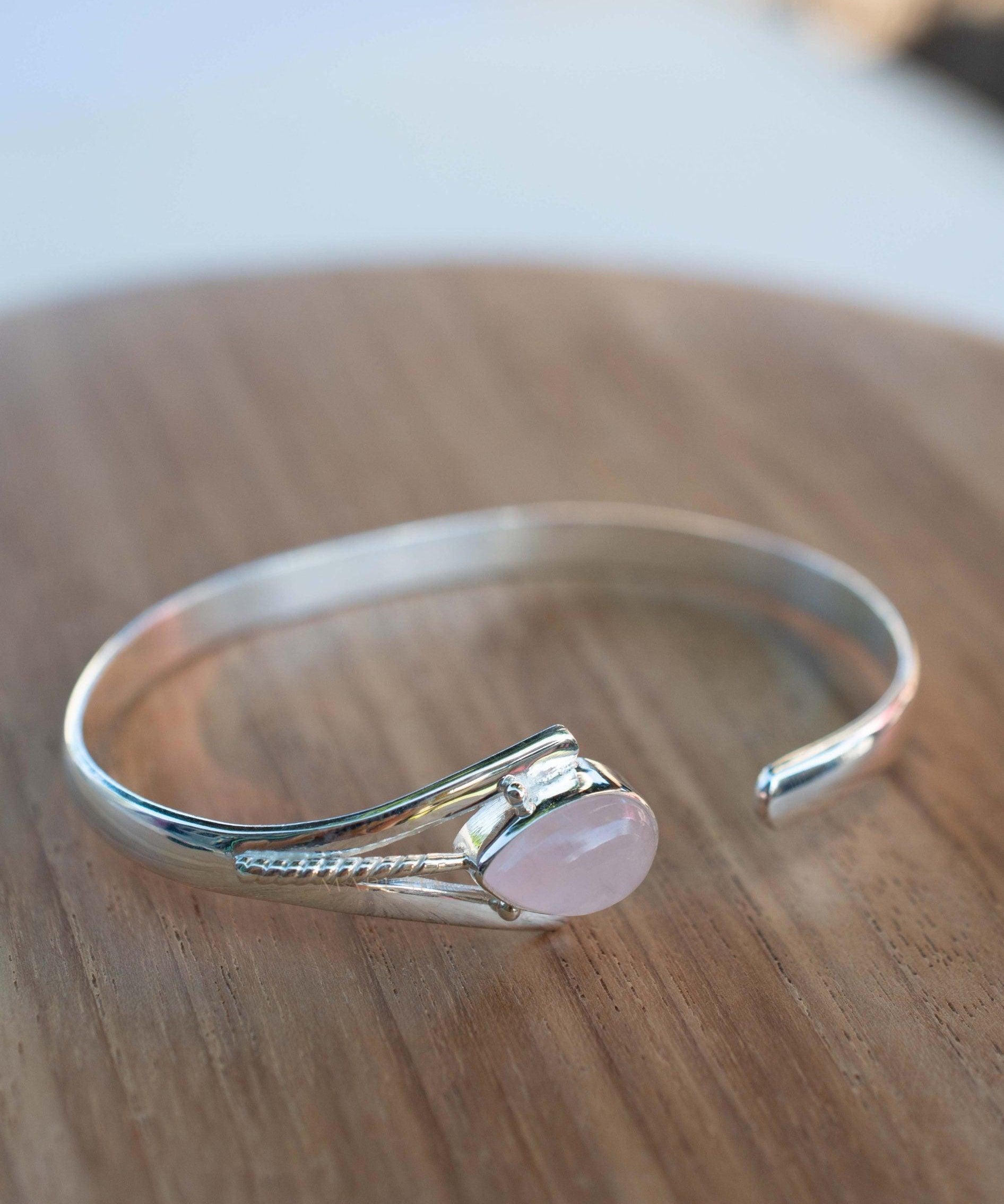 Rose Quartz Adjustable Bracelet ~ Sterling Silver 925 ~ Handmade ~ Statement ~Jewelry~ Minimalist ~ Genuine Stone ~ MB062