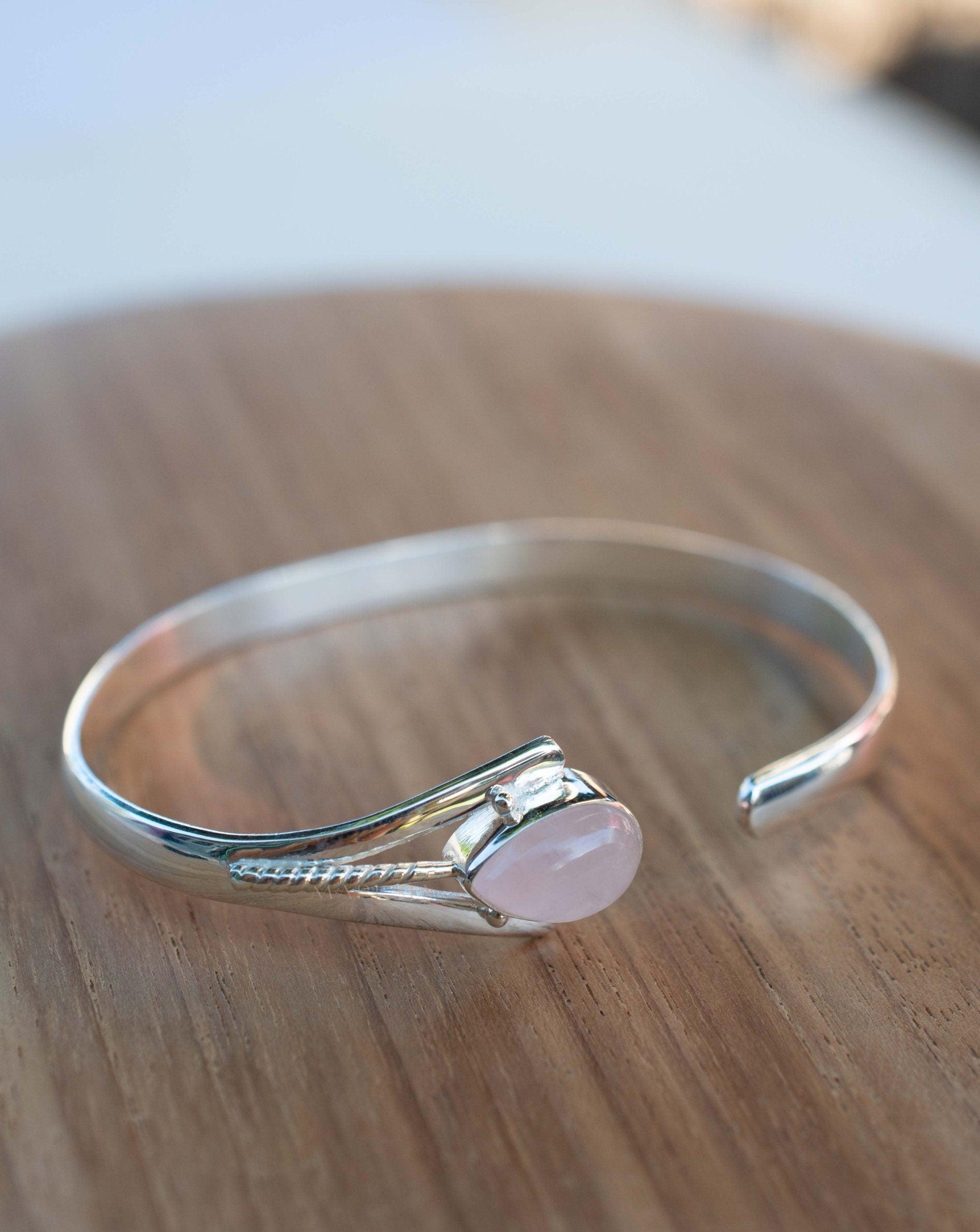 Rose Quartz Adjustable Bracelet ~ Sterling Silver 925 ~ Handmade ~ Statement ~Jewelry~ Minimalist ~ Genuine Stone ~ MB062
