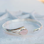 Rose Quartz Adjustable Bracelet ~ Sterling Silver 925 ~ Handmade ~ Statement ~Jewelry~ Minimalist ~ Genuine Stone ~ MB062