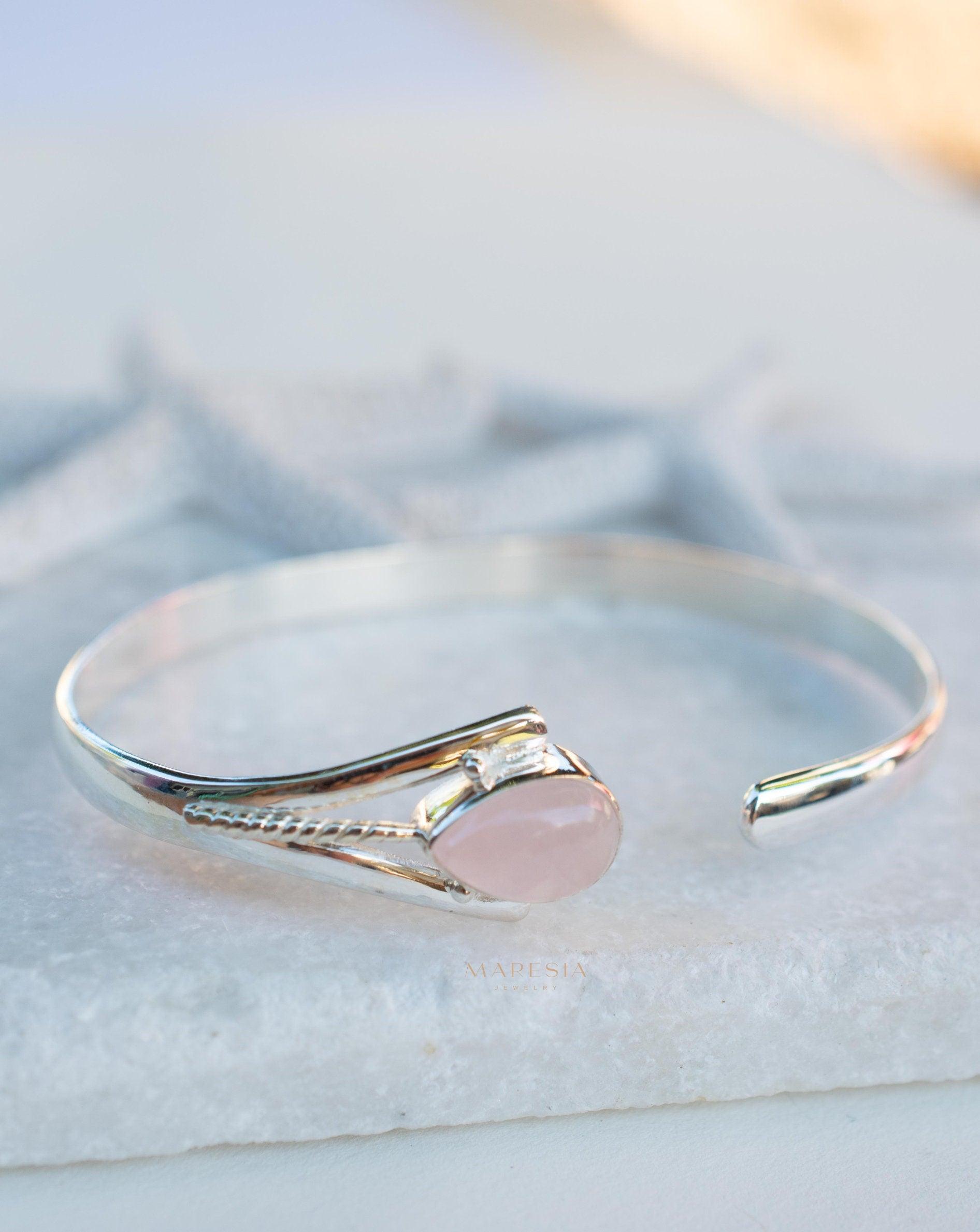 Rose Quartz Adjustable Bracelet ~ Sterling Silver 925 ~ Handmade ~ Statement ~Jewelry~ Minimalist ~ Genuine Stone ~ MB062
