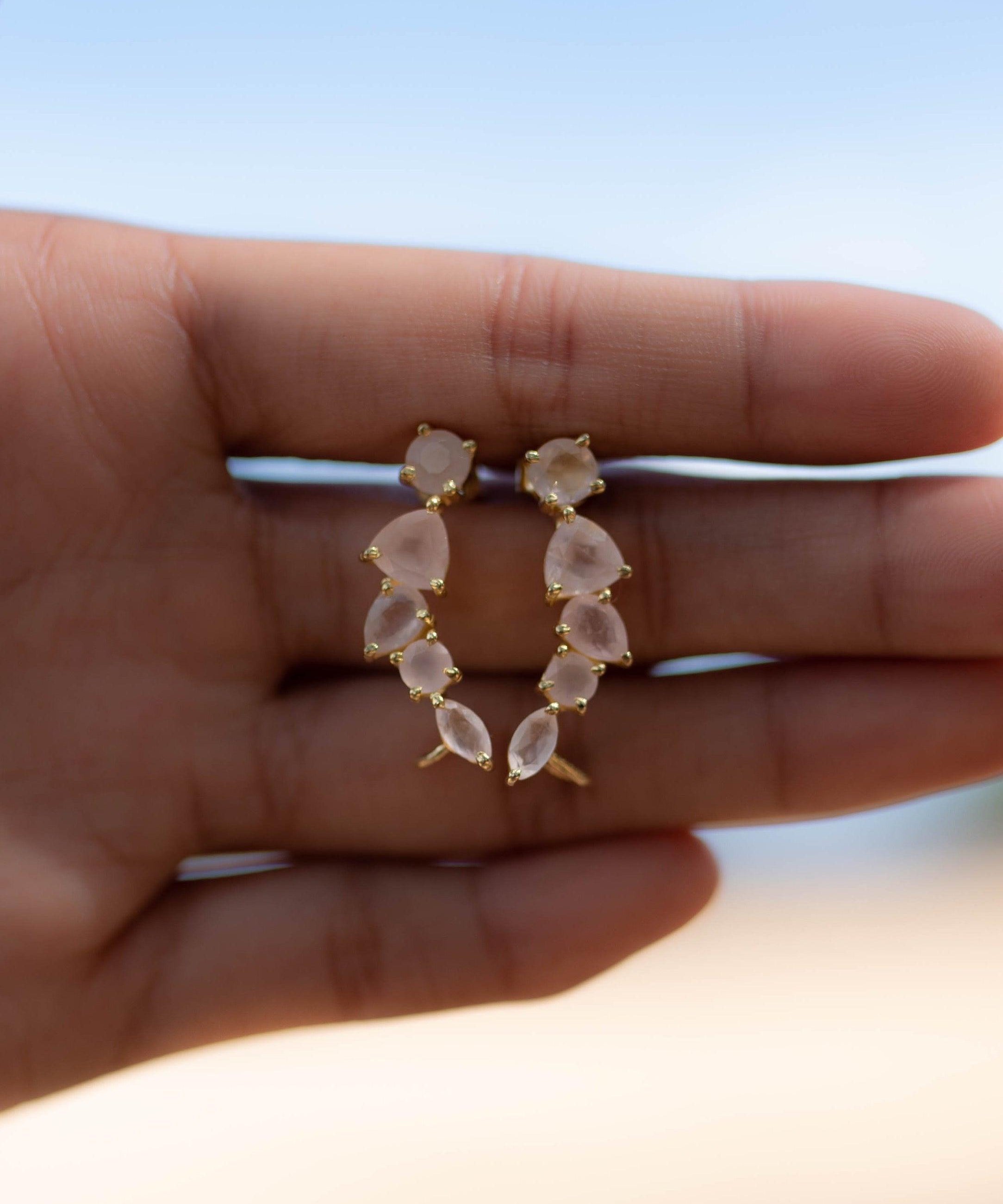 Rose Quartz Ear Climber Earrings ~ Stud ~ Jewelry ~ 18k Gold Plated ~ Natural ~ Minimalist Everyday ~ Gift for Her ~ Boho ~ Hippie ~ ME153